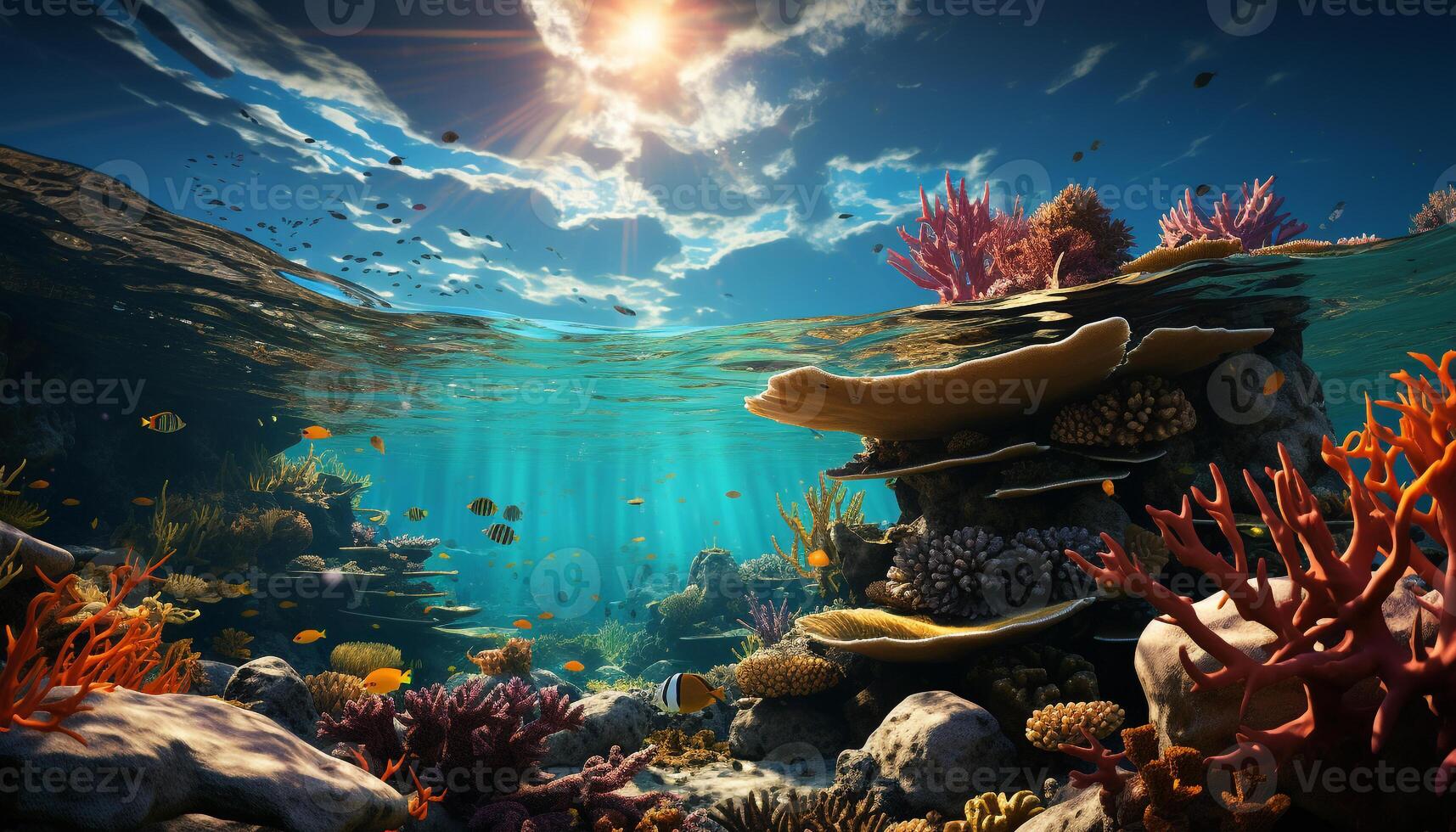 ai gerado embaixo da agua recife peixe dentro natureza, coral água, profundo tropical clima gerado de ai foto