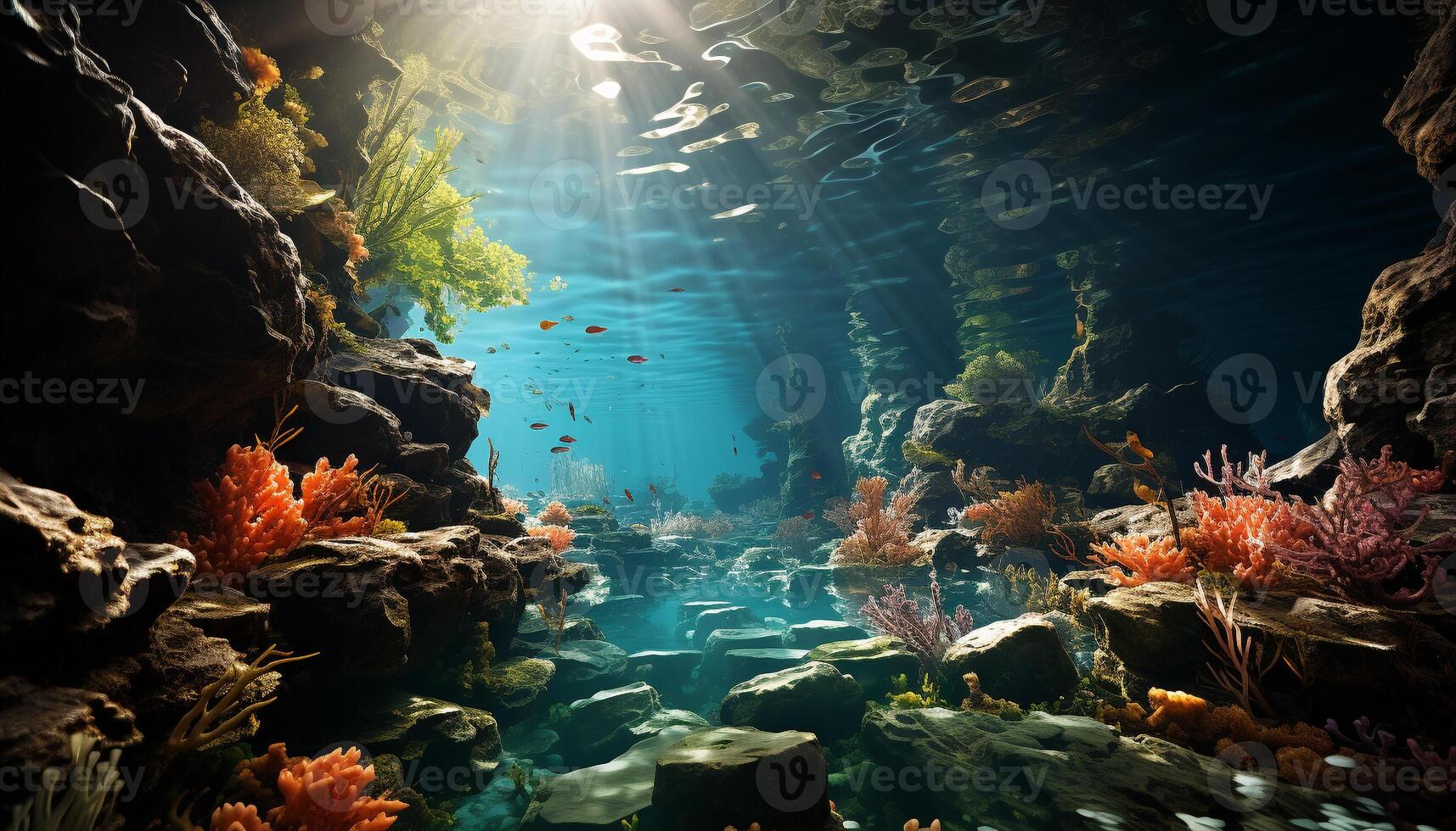 ai gerado embaixo da agua peixe recife, natureza animal água coral profundo gerado de ai foto