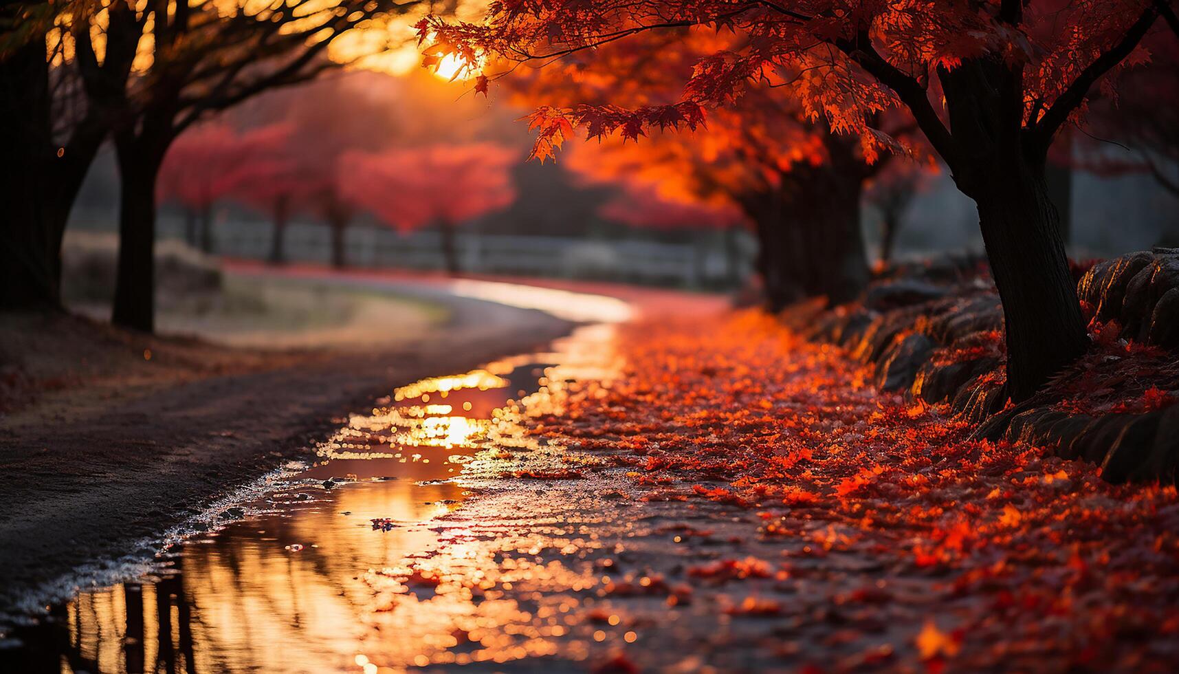 ai gerado outono árvore, amarelo folha, crepúsculo floresta natureza vibrante beleza gerado de ai foto