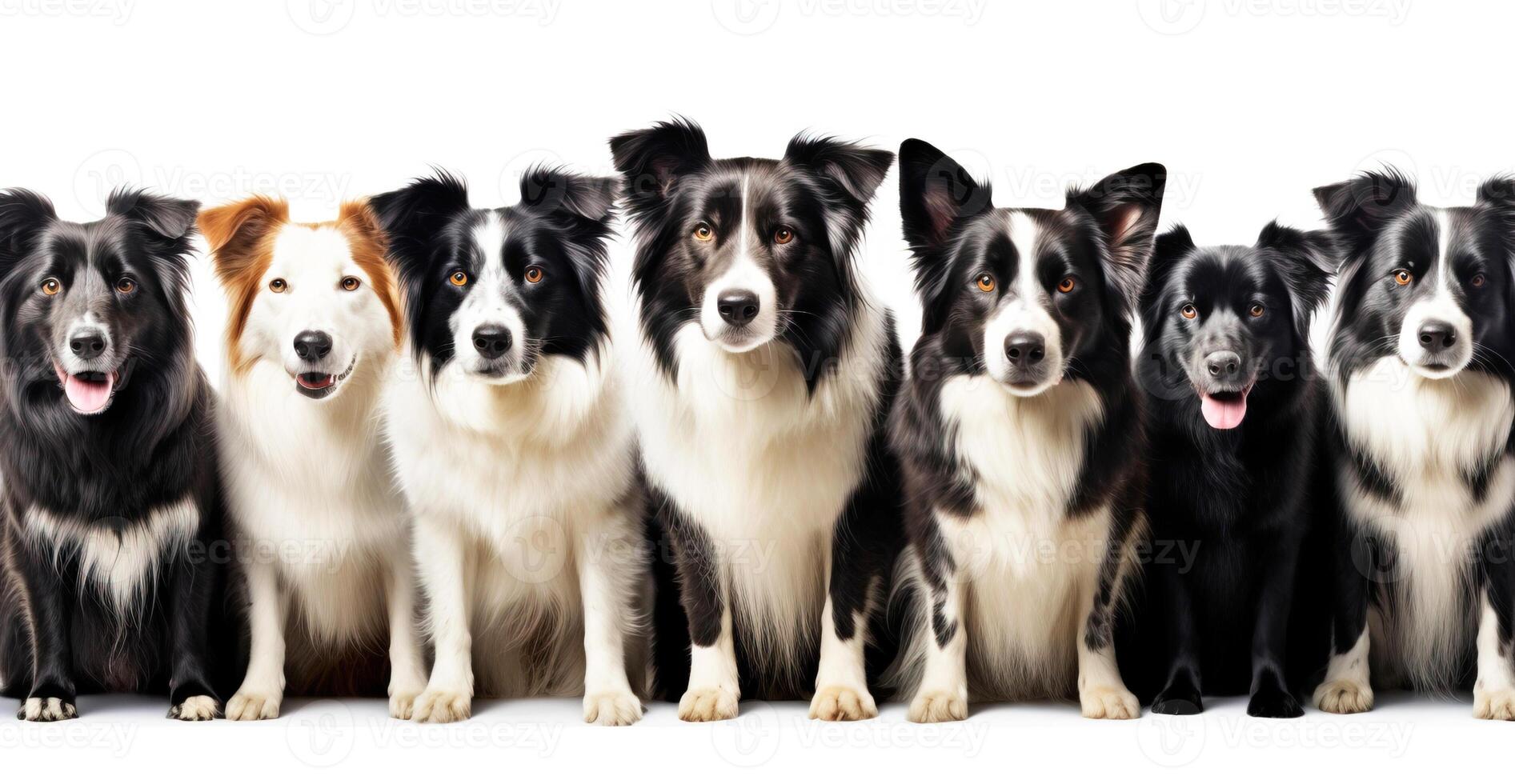 ai gerado grupo de raça pura lindo procriar do cachorro fronteira collie, fundo natureza isolar. foto