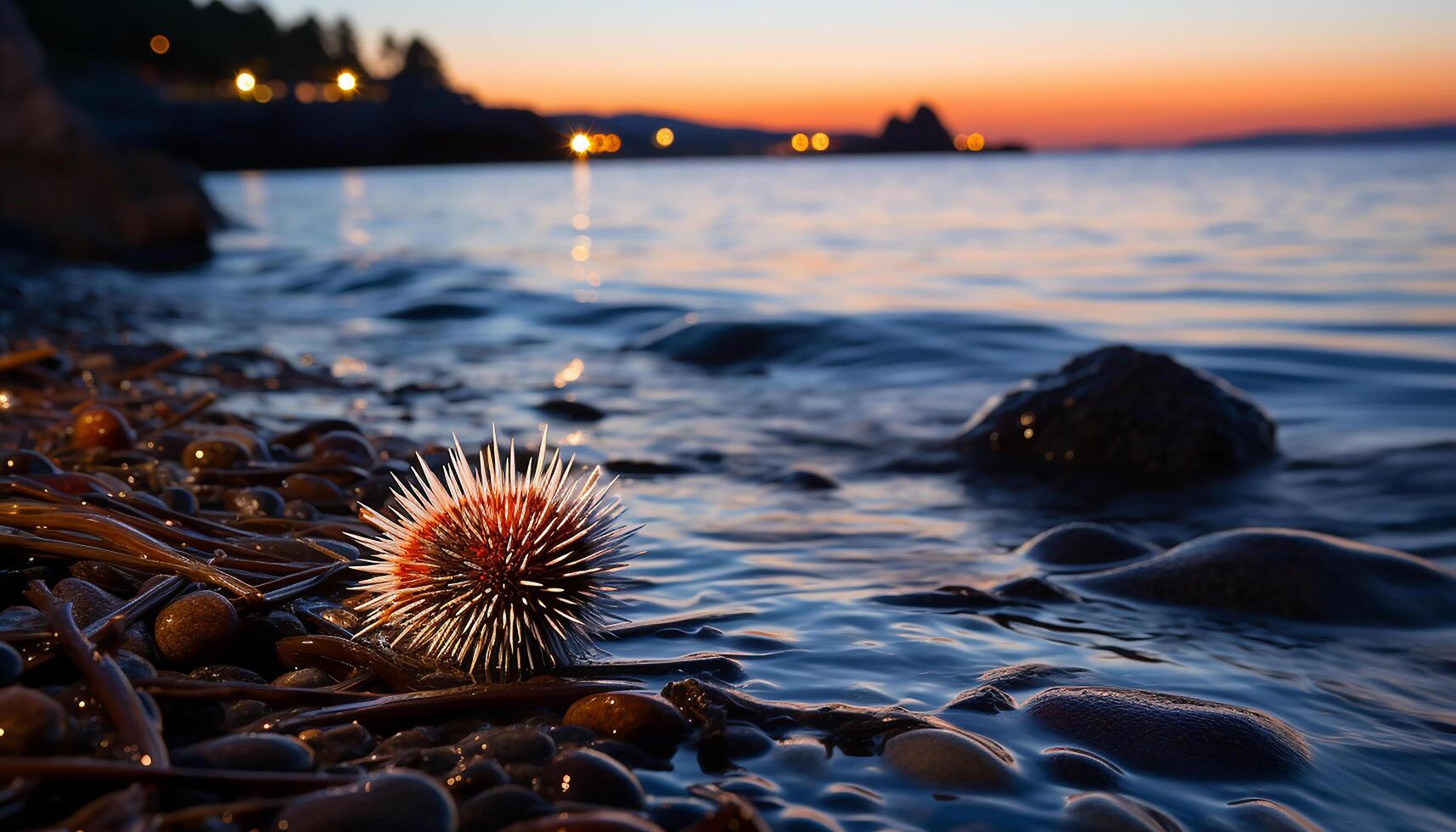 ai gerado lindo pôr do sol sobre a tranquilo litoral, natureza multi colori obra-prima gerado de ai foto