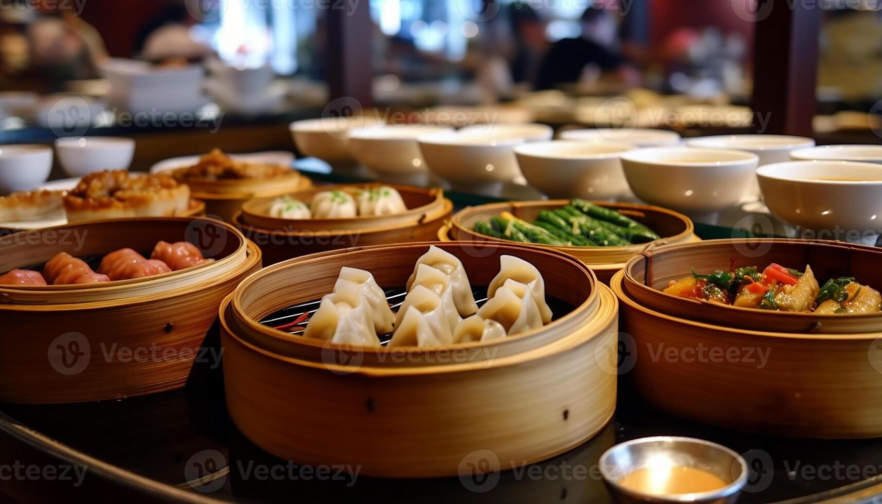 ai gerado chinês cultura vapores gourmet escuro soma, uma fresco variação do dumplings gerado de ai foto