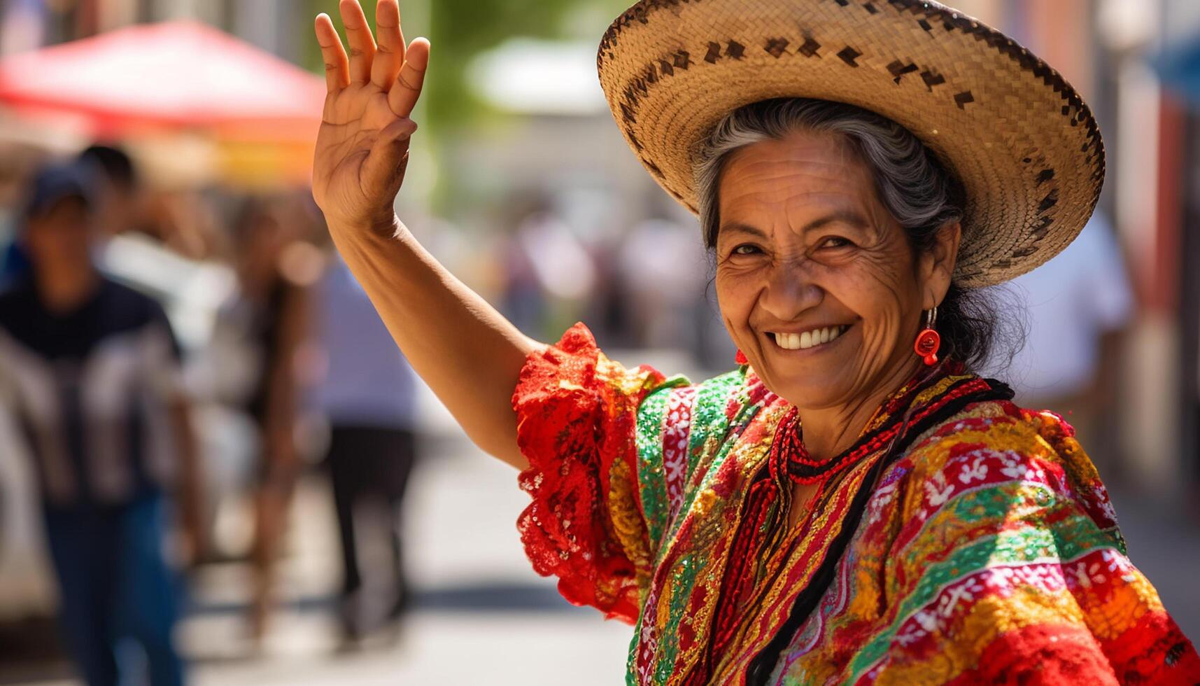 ai gerado sorridente homens e mulheres dentro tradicional roupas comemoro ao ar livre gerado de ai foto