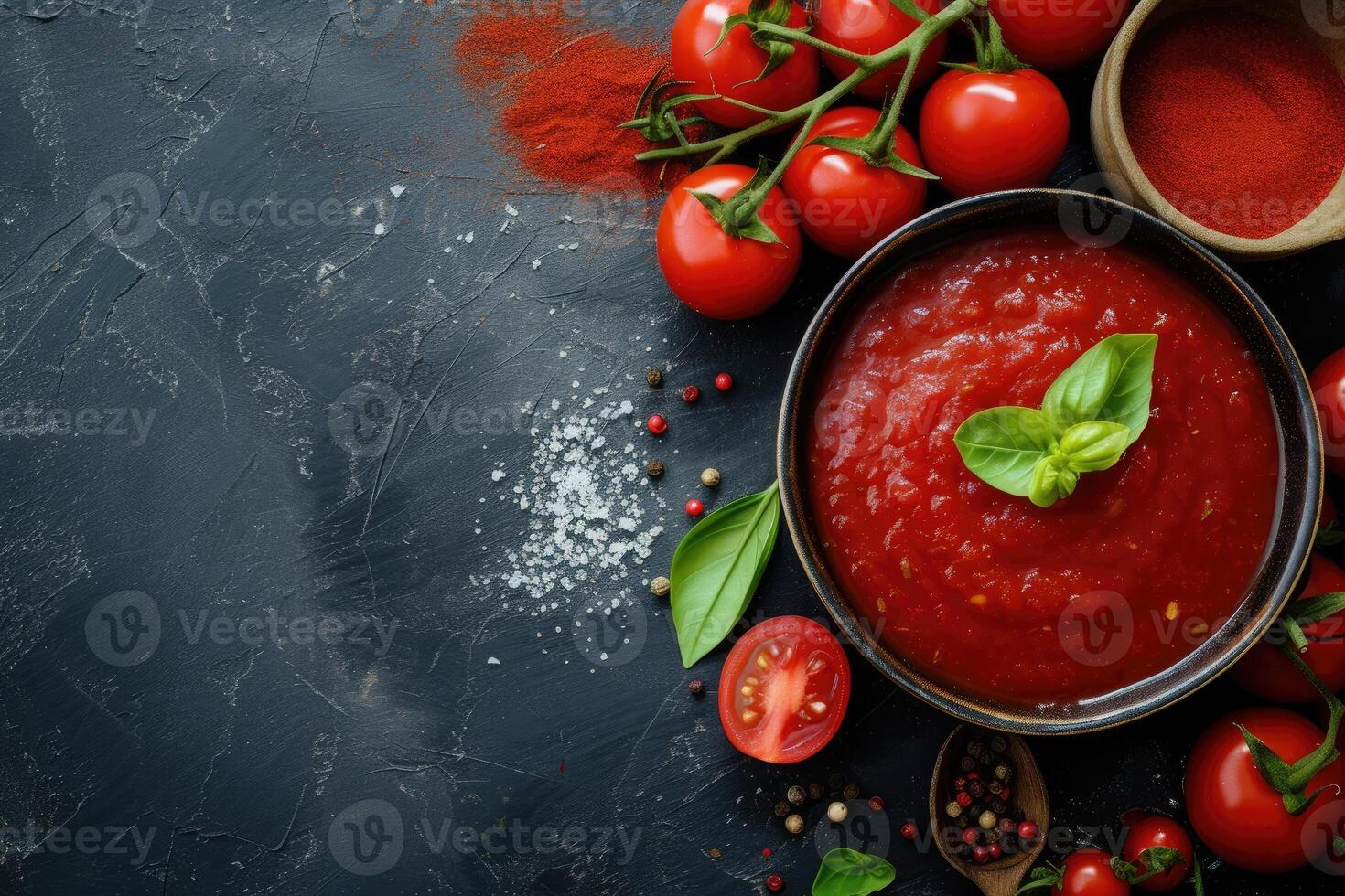 ai gerado caseiro tomate molho passata - tradicional receita do italiano cozinha - topo Visão com cópia de espaço. generativo ai foto