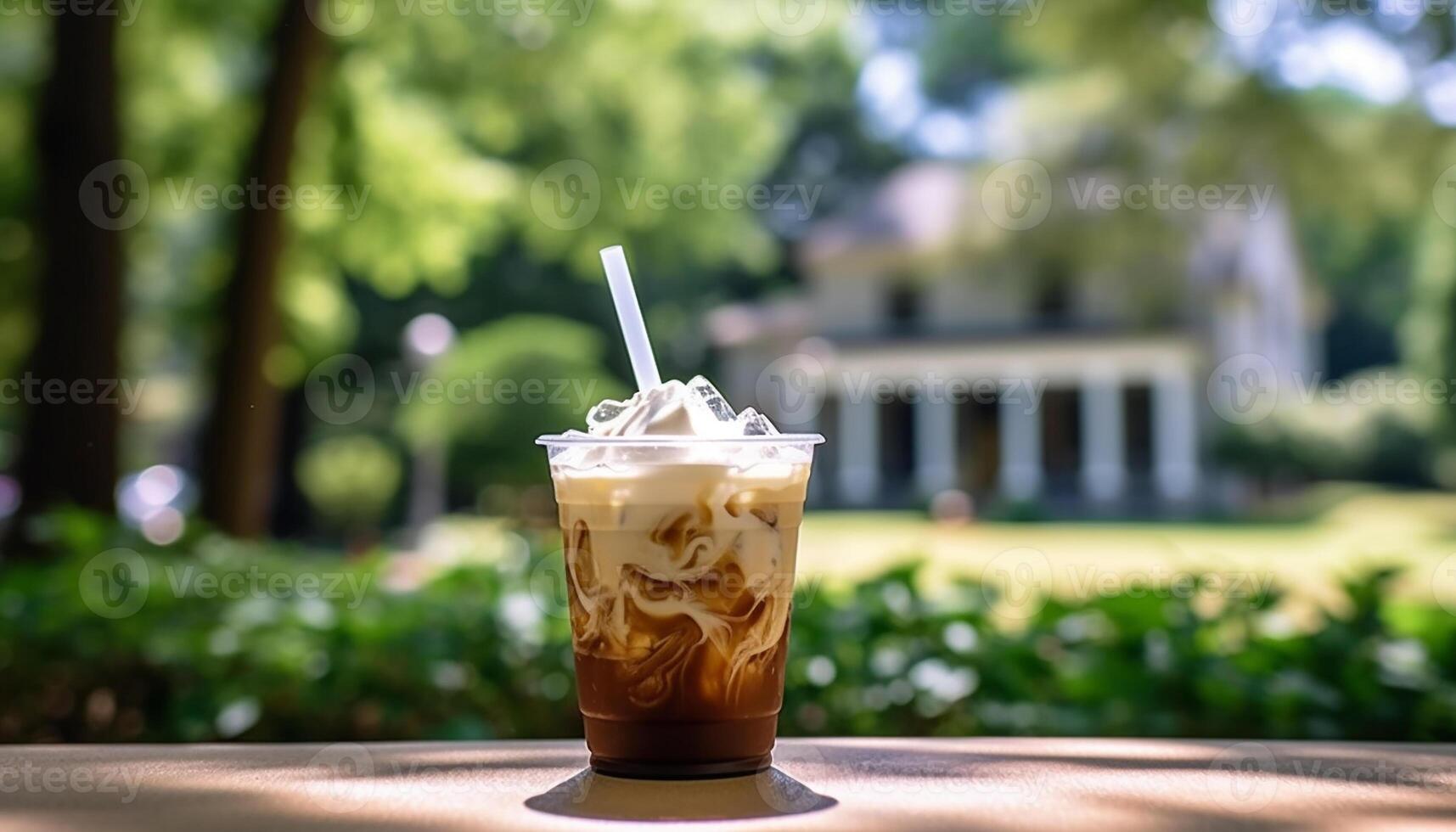 ai gerado frescor dentro uma café comprar, uma refrescante gelado mocha café com leite gerado de ai foto