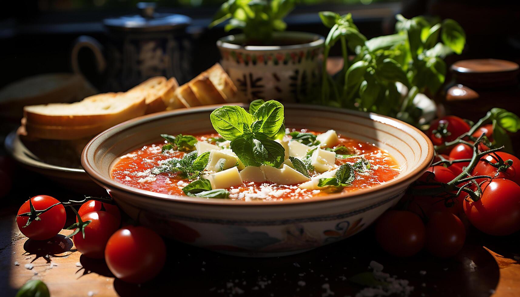 ai gerado fresco vegetariano refeição tomate sopa, gourmet almoço, saudável comendo gerado de ai foto