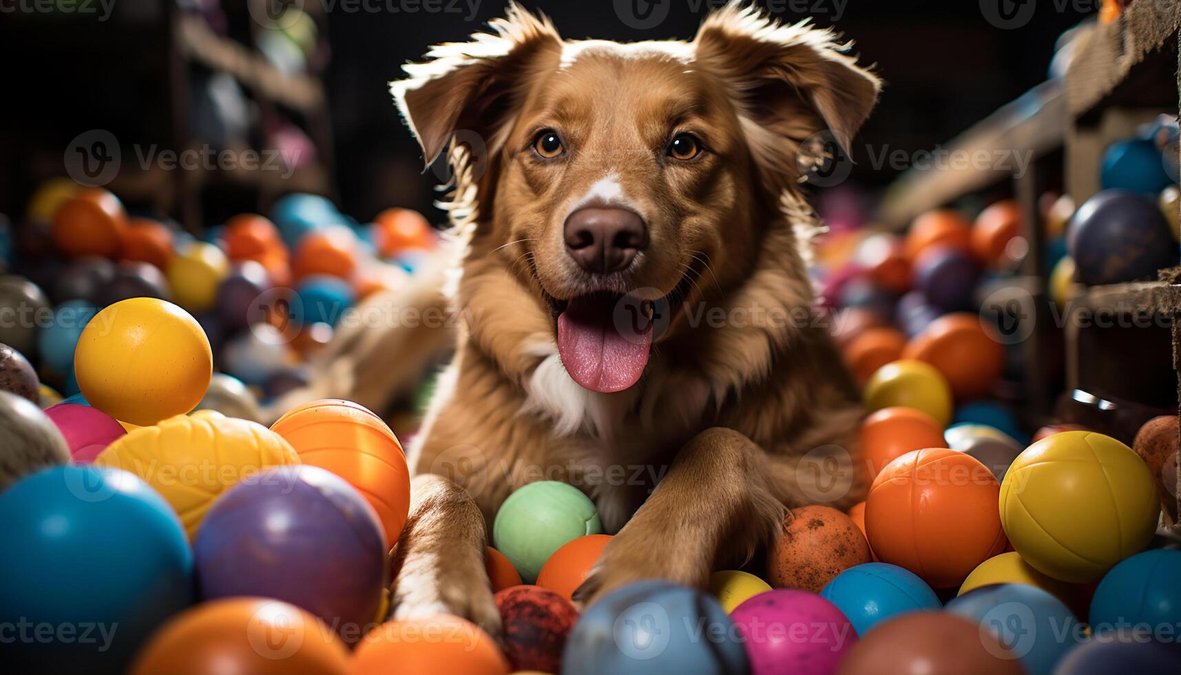 ai gerado fofa cachorro jogando com uma amarelo bola ao ar livre gerado de ai foto