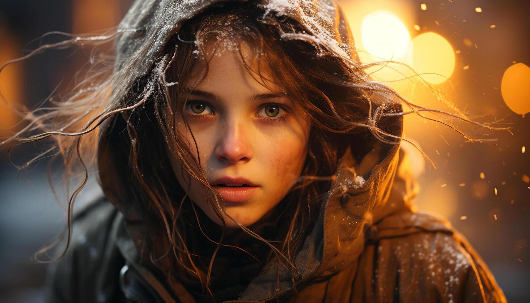 ai gerado jovem mulher sorridente, molhado cabelo, olhando às Câmera, desfrutando chuva gerado de ai foto