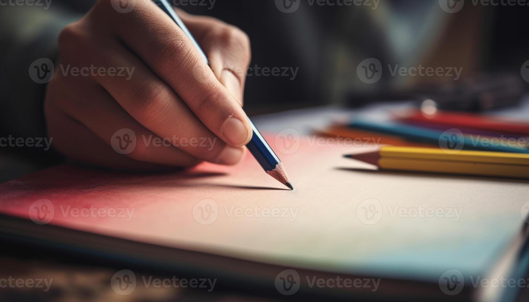 ai gerado uma pessoa mão segurando uma lápis, desenhando em papel gerado de ai foto