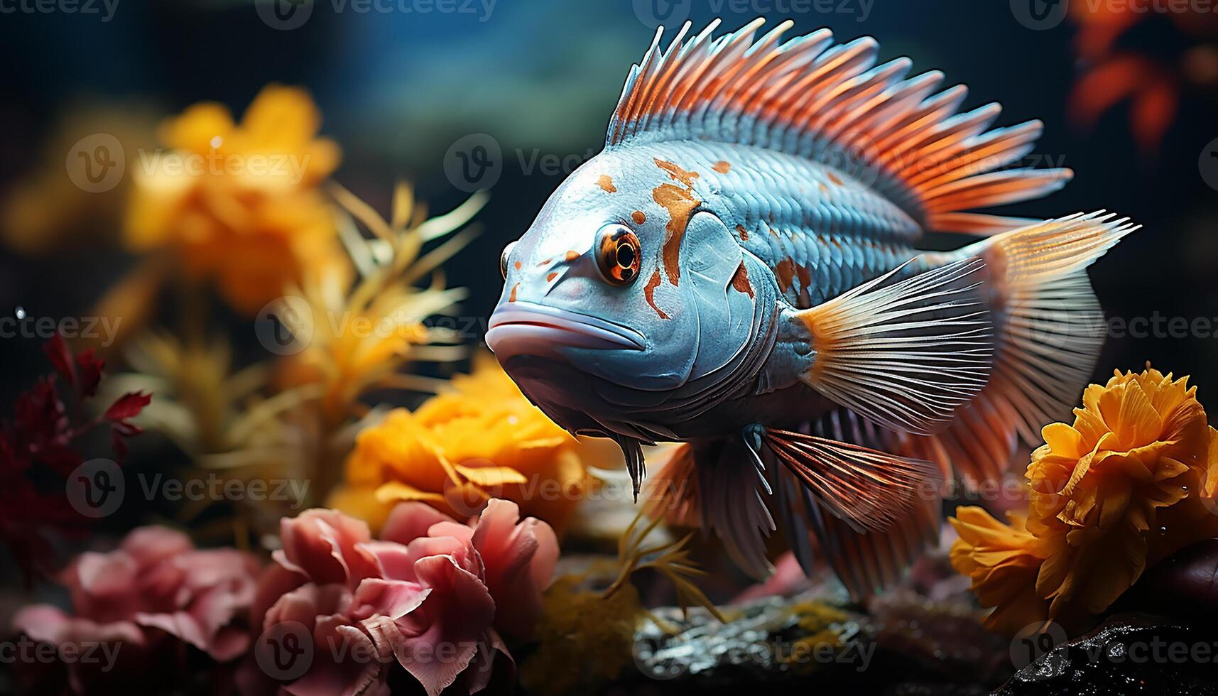 ai gerado vibrante embaixo da agua recife vitrines colorida peixe dentro tropical paraíso gerado de ai foto