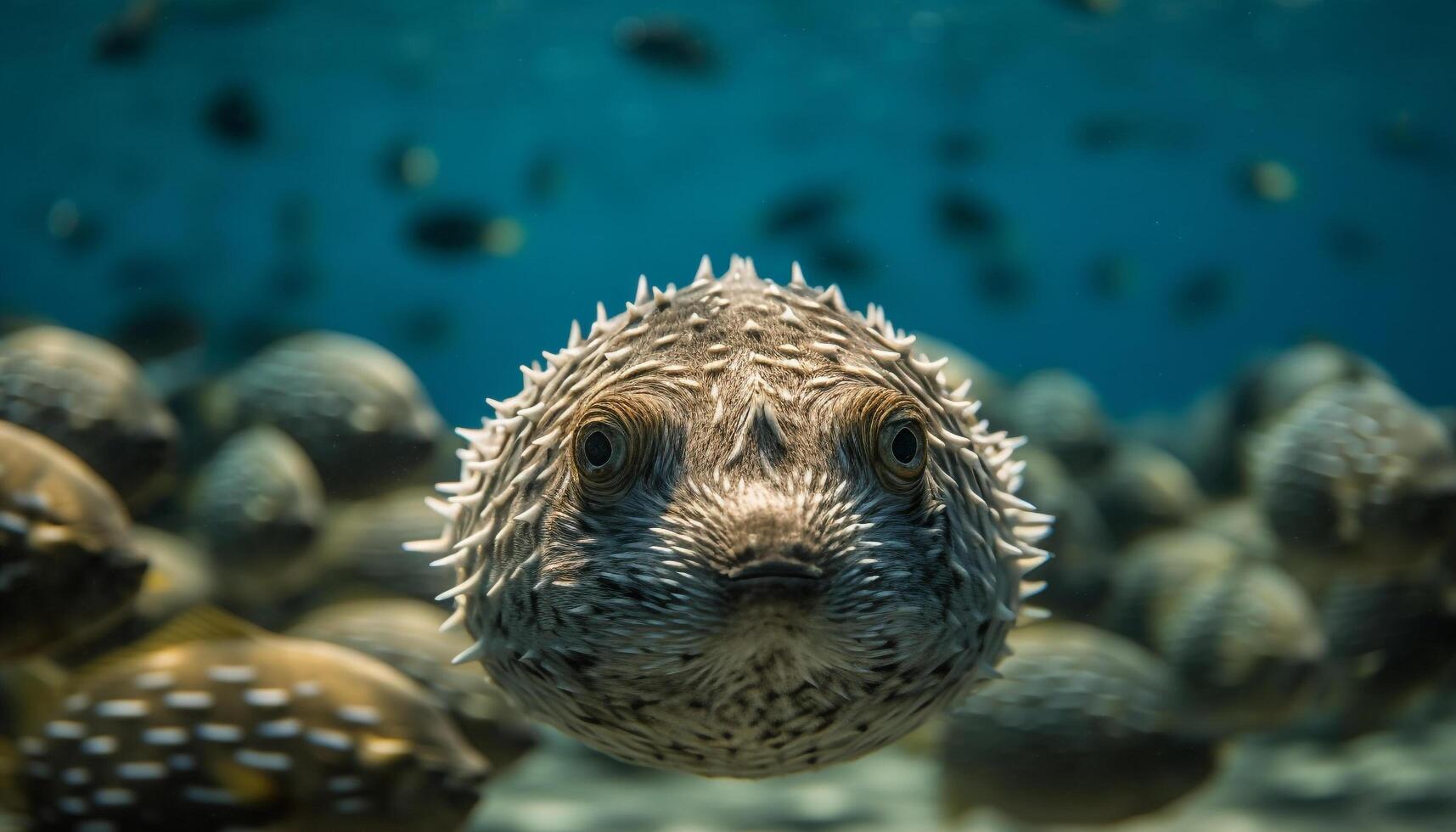 ai gerado uma fechar acima retrato do uma ampla tartaruga natação embaixo da agua gerado de ai foto