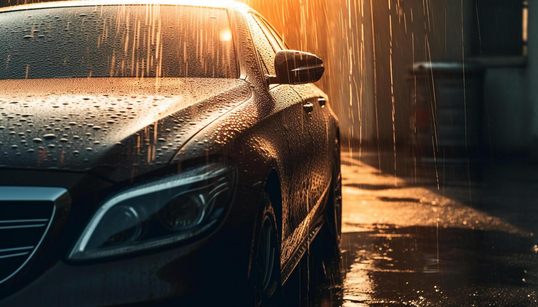 ai gerado dirigindo às noite, pingos de chuva em a carro janela refletir cidade luzes gerado de ai foto