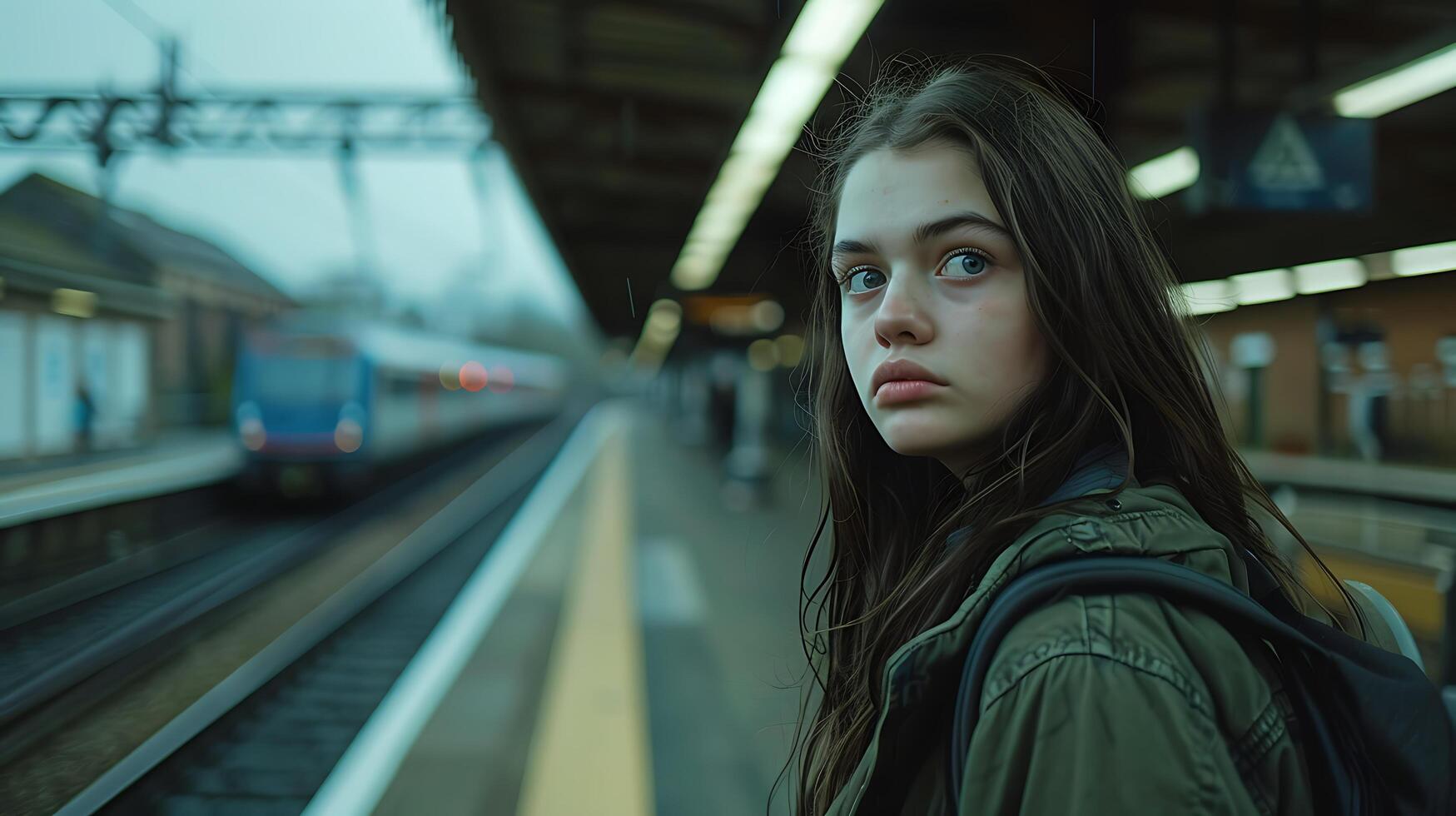 ai gerado jovem mulher navega aeroporto terminal com mala de viagem no meio aviões e natural luz foto