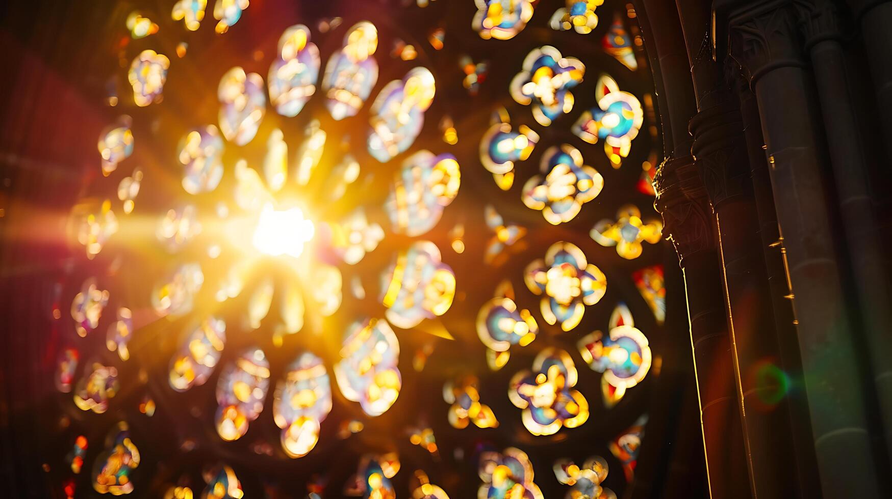 ai gerado intrincado oriental oração tapete banhado dentro suave natural luz em de madeira chão capturado com 50mm lente foto