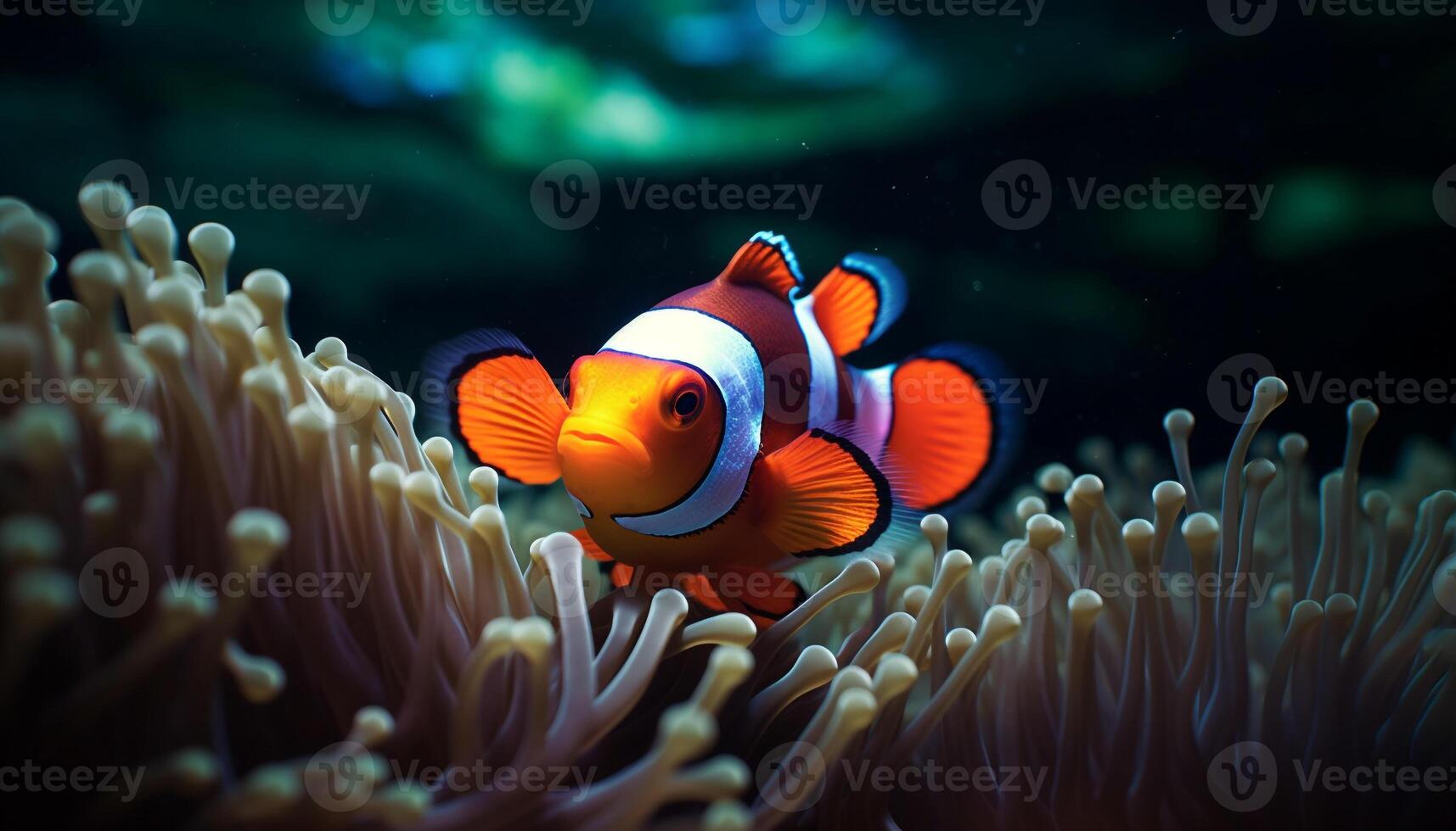 ai gerado palhaço peixe natação dentro vibrante embaixo da agua recife gerado de ai foto