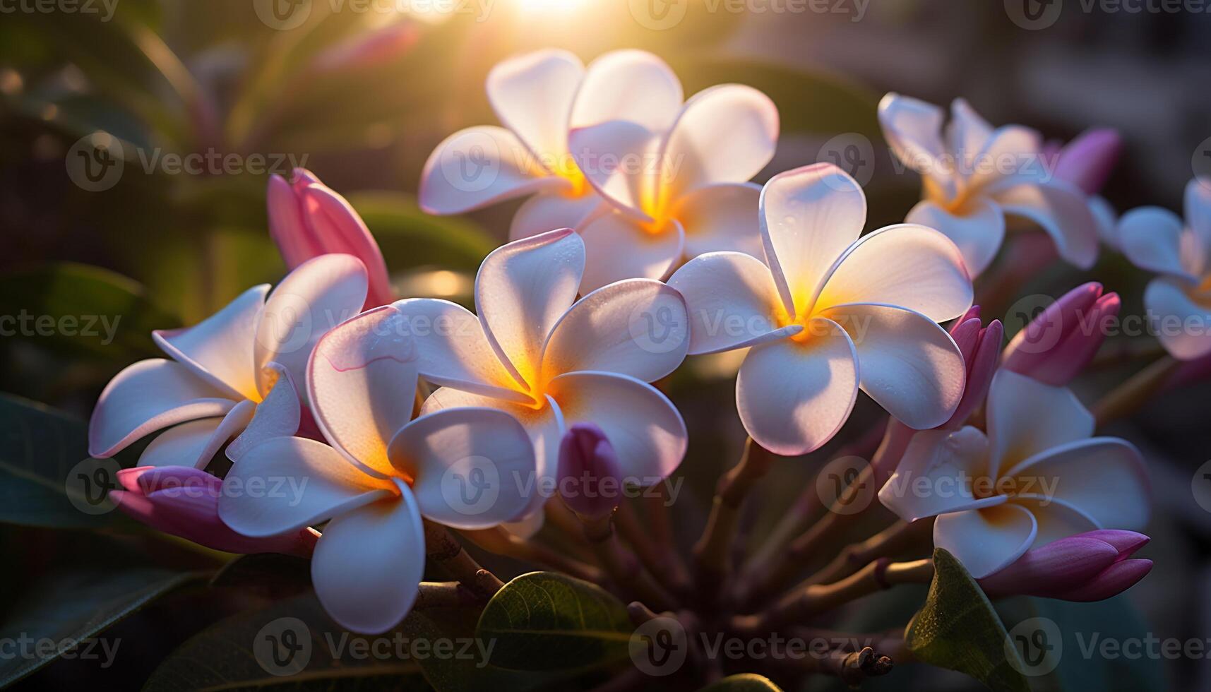 ai gerado lindo Rosa frangipani flor dentro tropical jardim gerado de ai foto