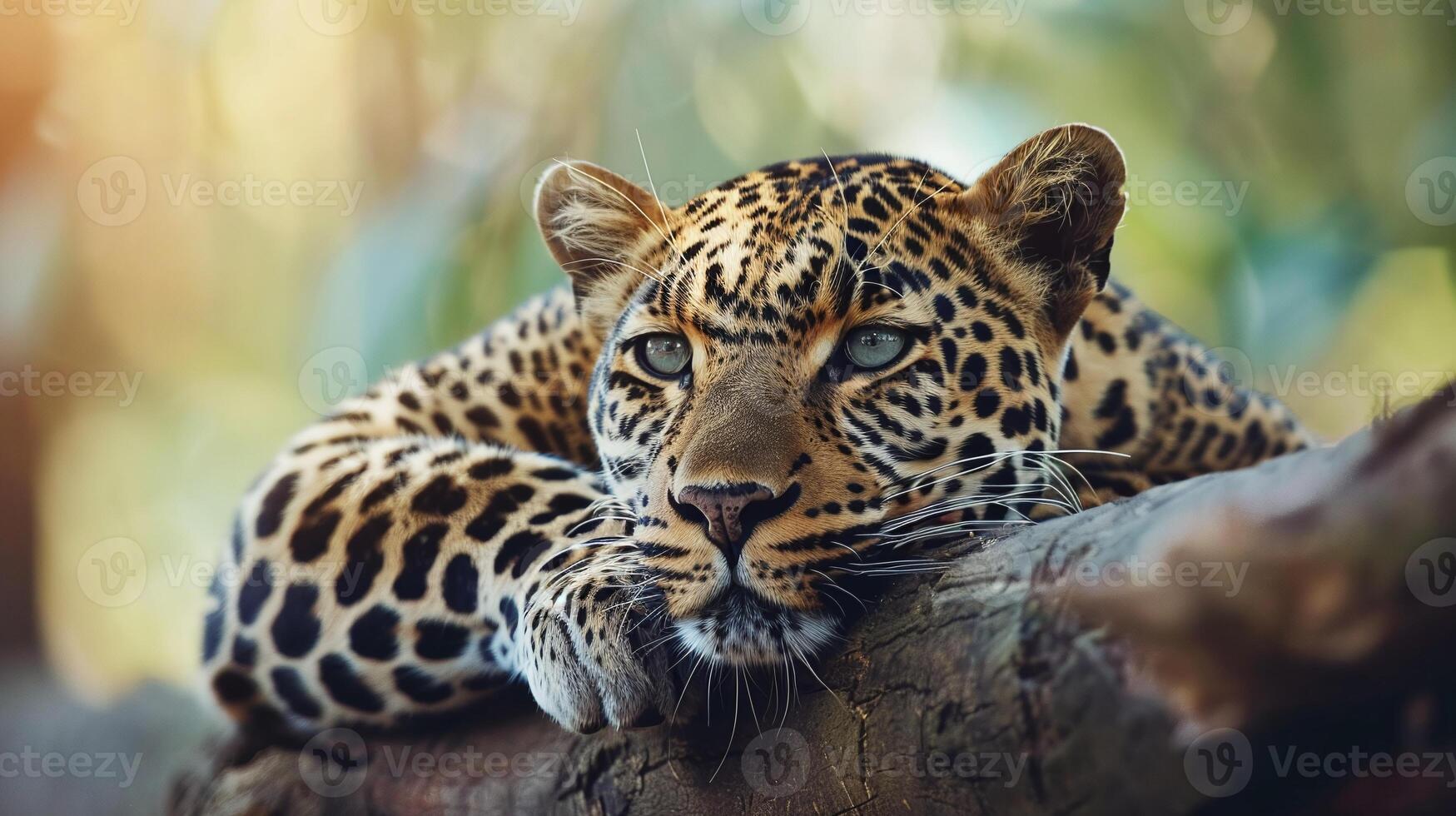 ai gerado a exótico leopardo face fechar-se dentro uma árvore foto