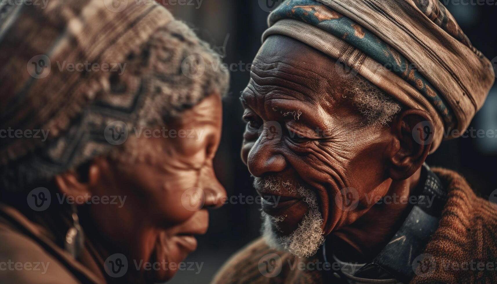 ai gerado africano casal sorridente, a comemorar amor, ao ar livre dentro tradicional roupas gerado de ai foto
