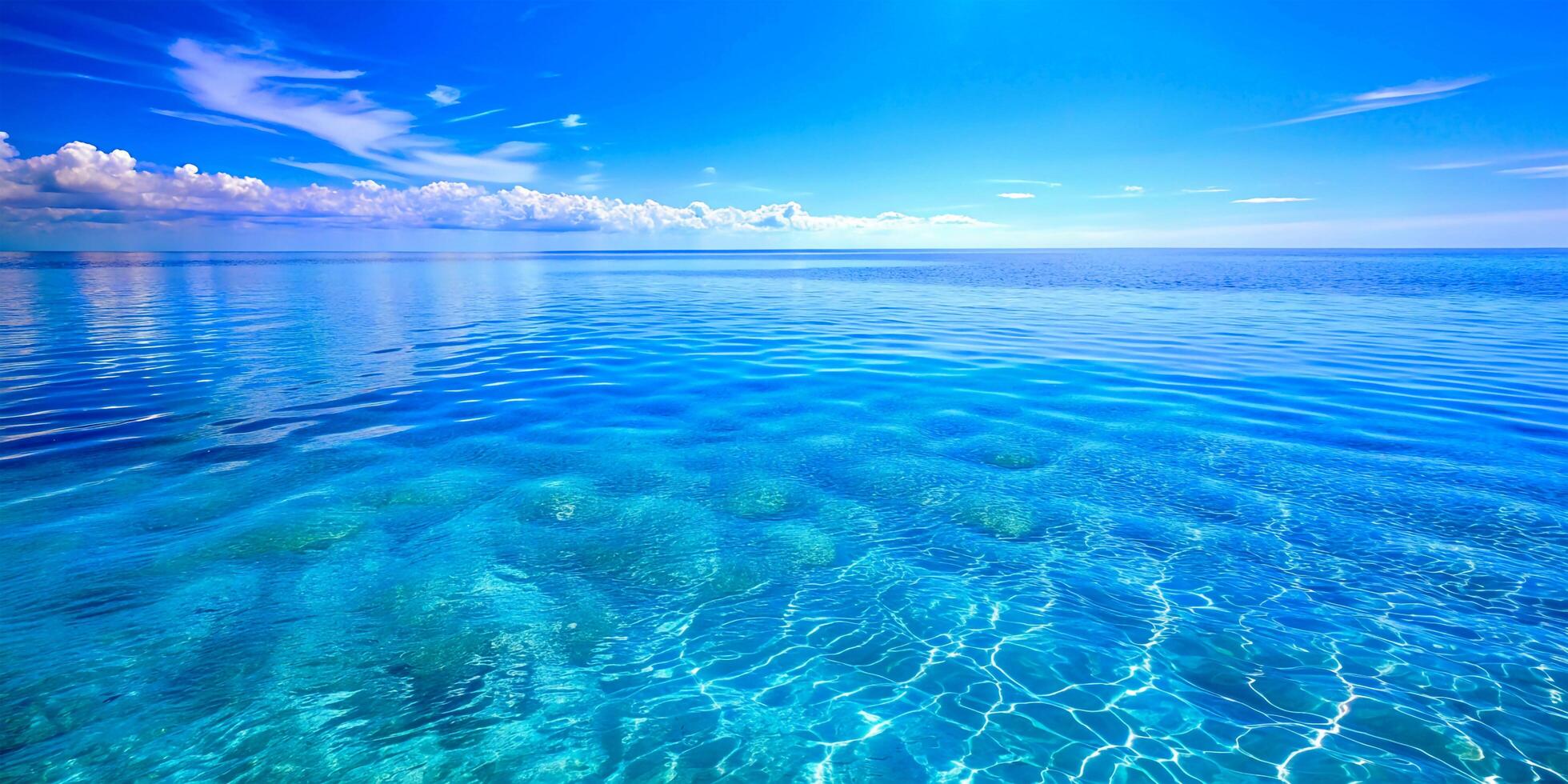 ai gerado uma calma e azul mar água fundo com céu foto