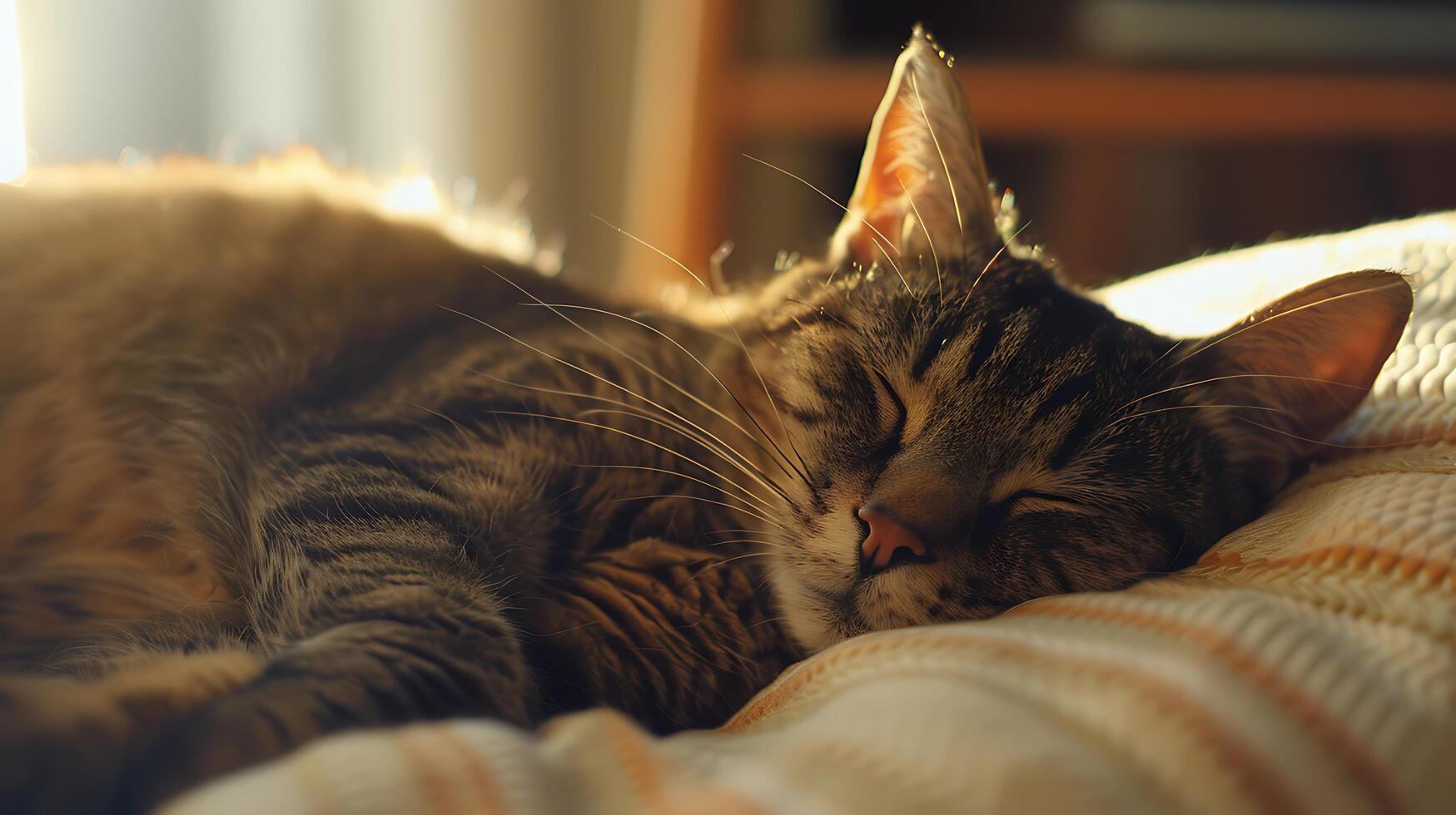 ai gerado gato cochilos dentro luz solar acolhedor doméstico cena capturado com 50mm lente foto