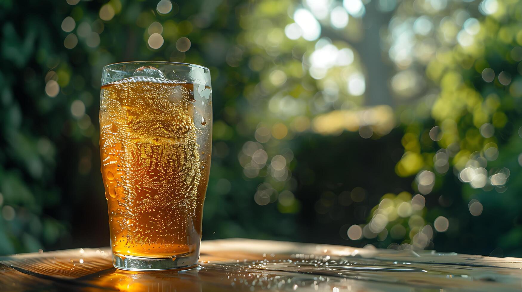 ai gerado refrescante gelado chá com limão fatias senta em rústico mesa banhado dentro caloroso natural luz foto