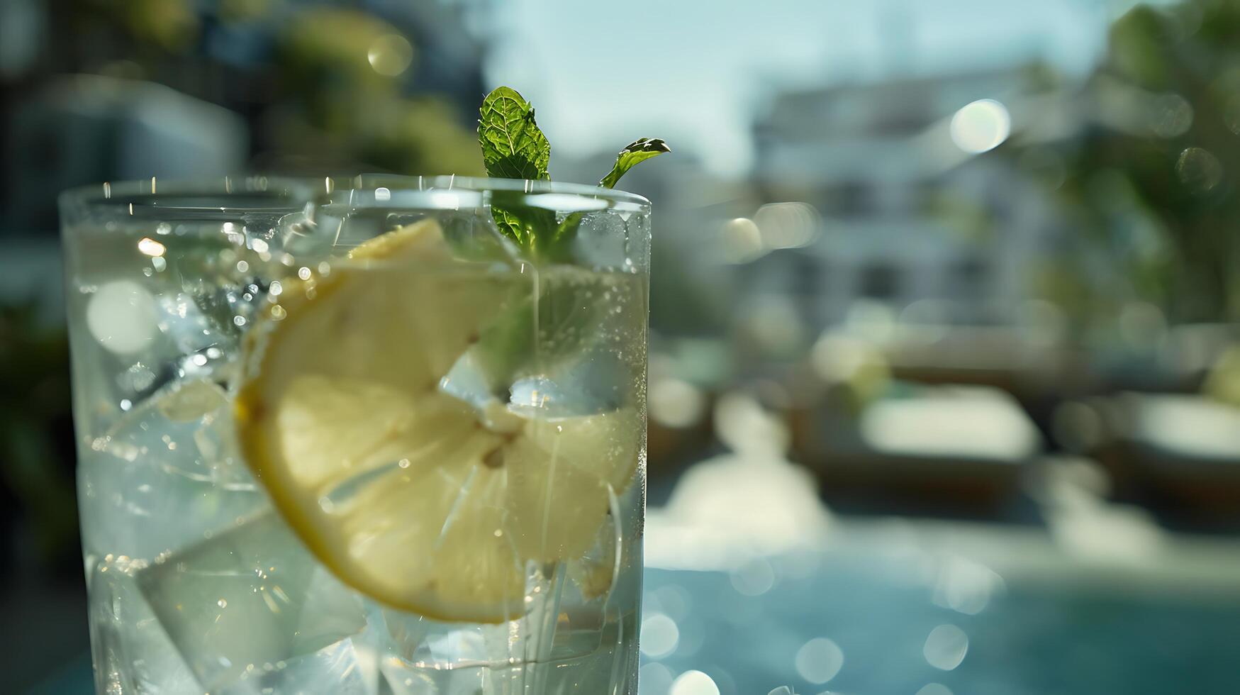 ai gerado refrescante limonada capturado com 50mm lente foco em condensação limão e hortelã guarnição, enfeite, adorno foto