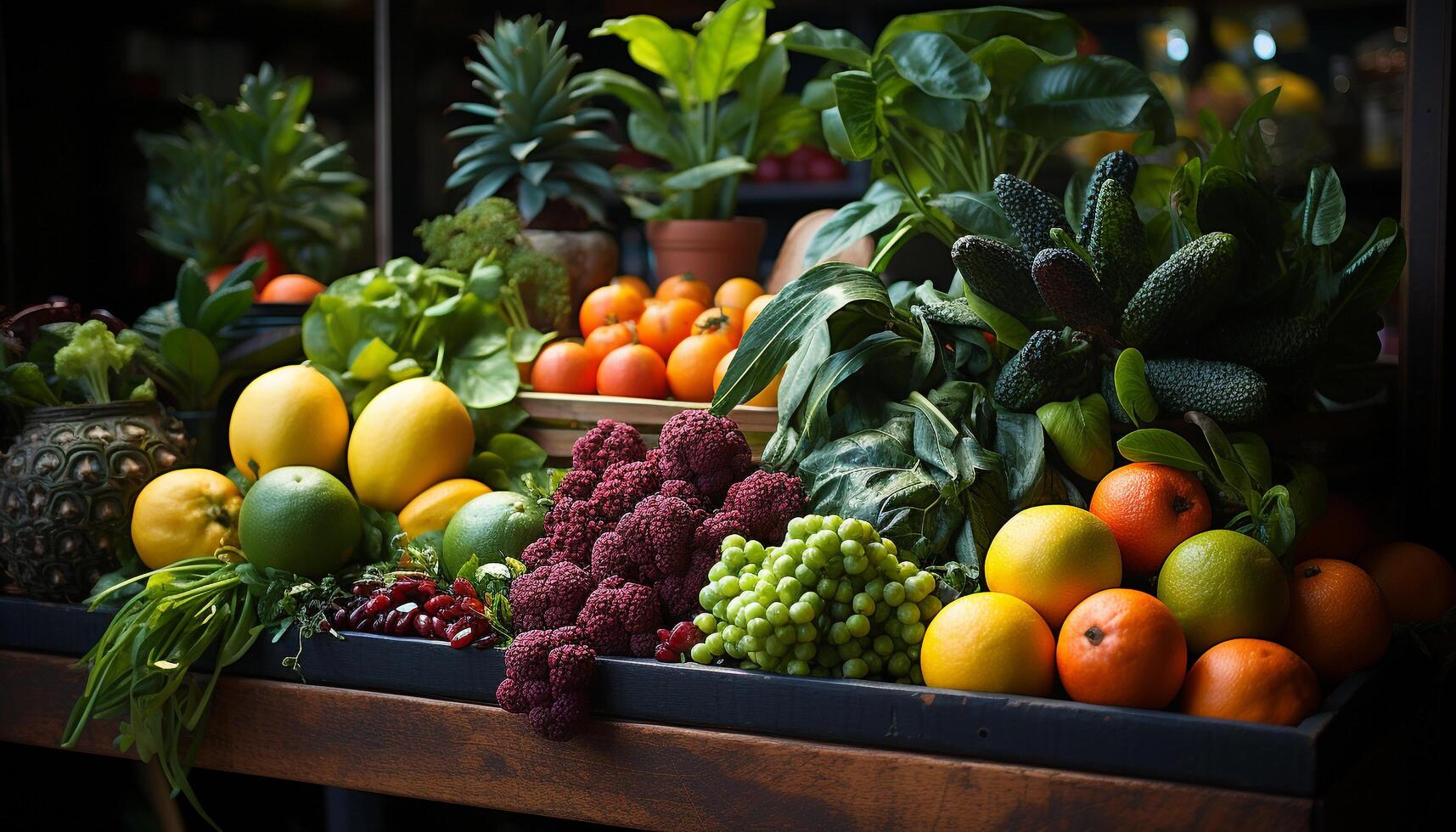 ai gerado fresco frutas e vegetais, natureza saudável colorida abundância gerado de ai foto