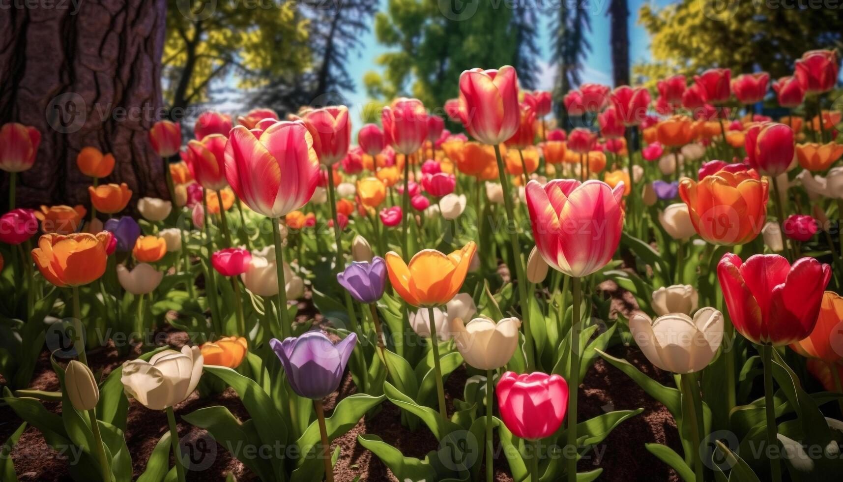 ai gerado vibrante tulipas florescer, exibindo natureza beleza dentro primavera gerado de ai foto