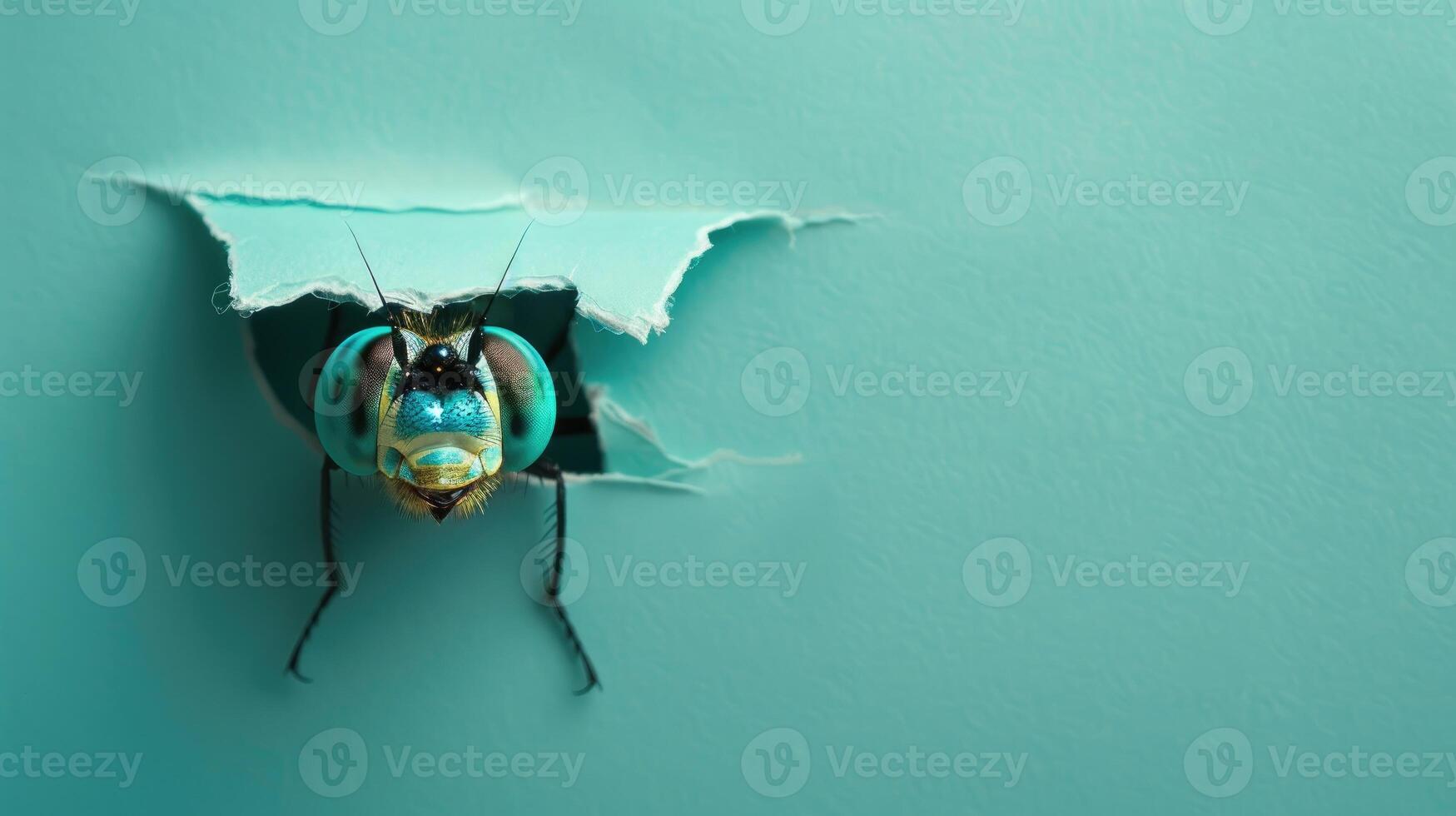 ai gerado uma humorístico libélula pares através uma rasgado orifício dentro uma contraste pastel cor papel fundo, ai gerado foto