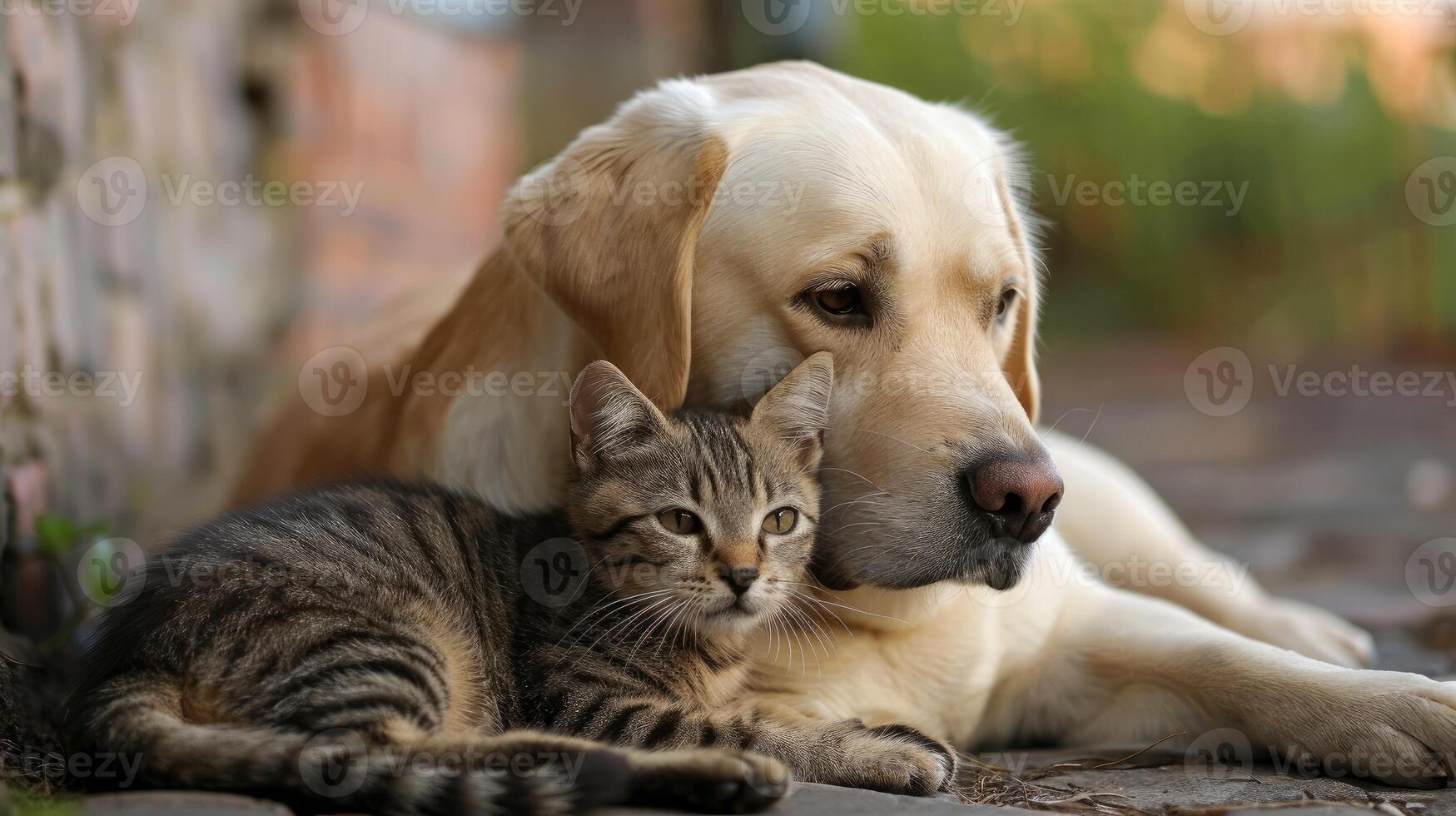 ai gerado cachorro e gato abraçar juntos dentro comovente amizade. ai gerado. foto