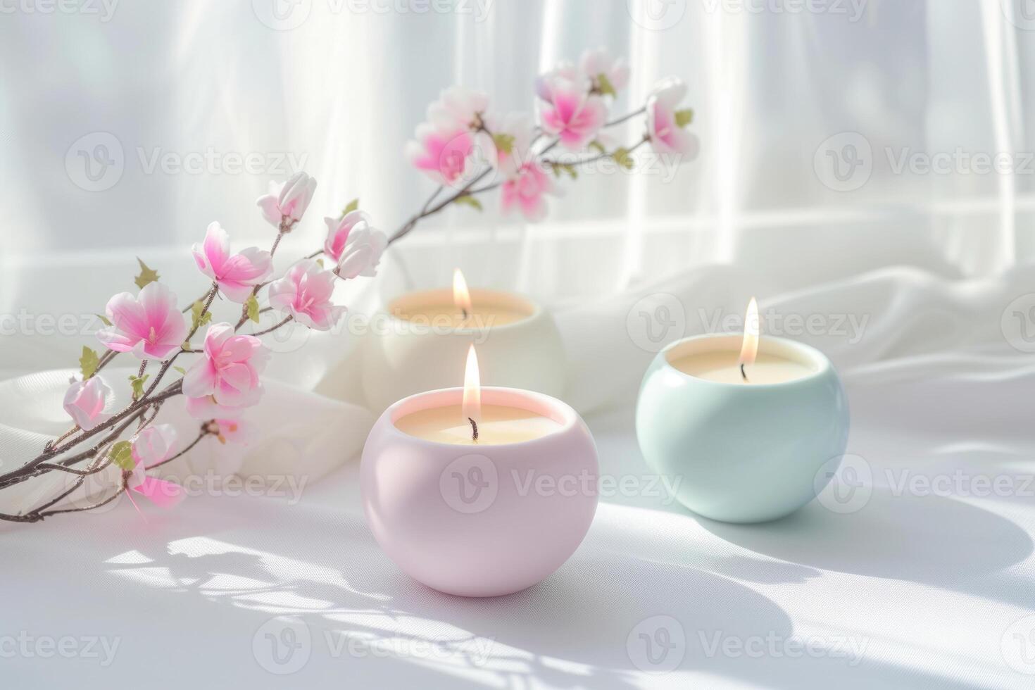 ai gerado vela titulares com pastel velas e Primavera decoração. generativo ai foto