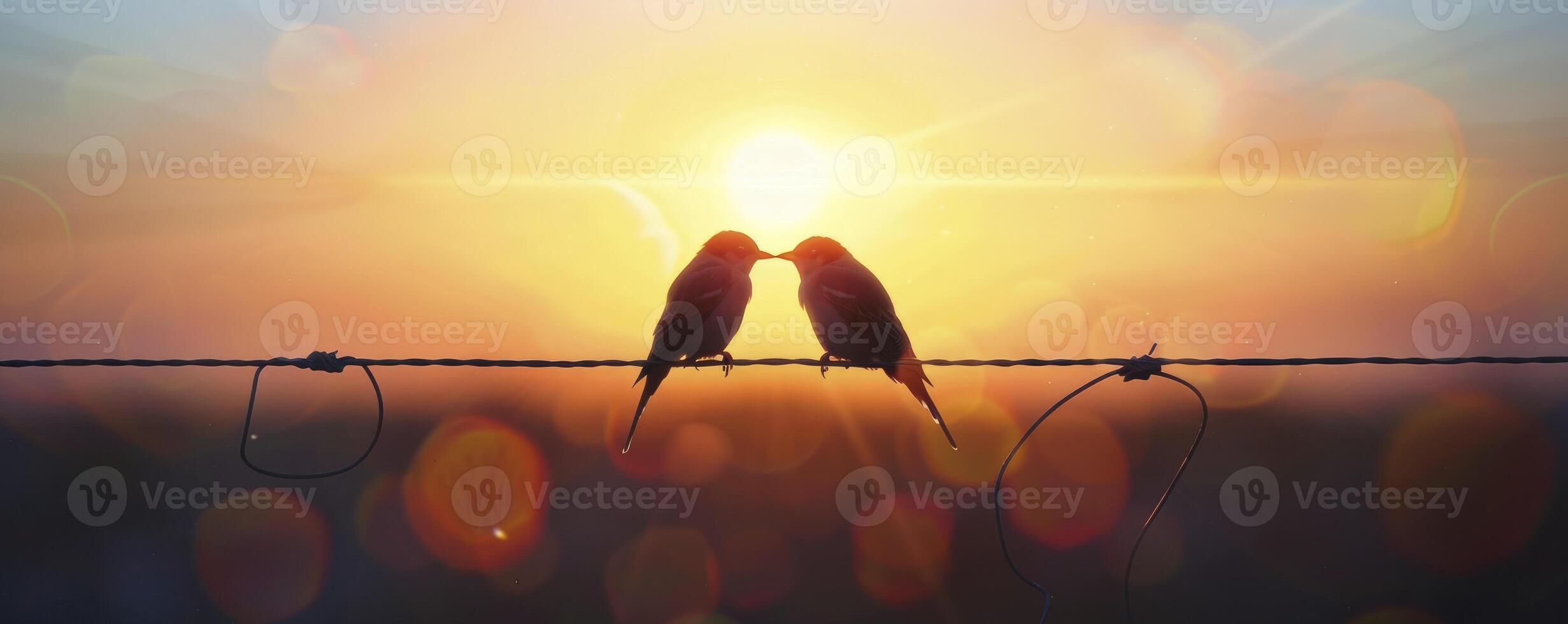 ai gerado às pôr do sol dois pássaros abraço amor e romance dentro uma namorados dia abraço foto