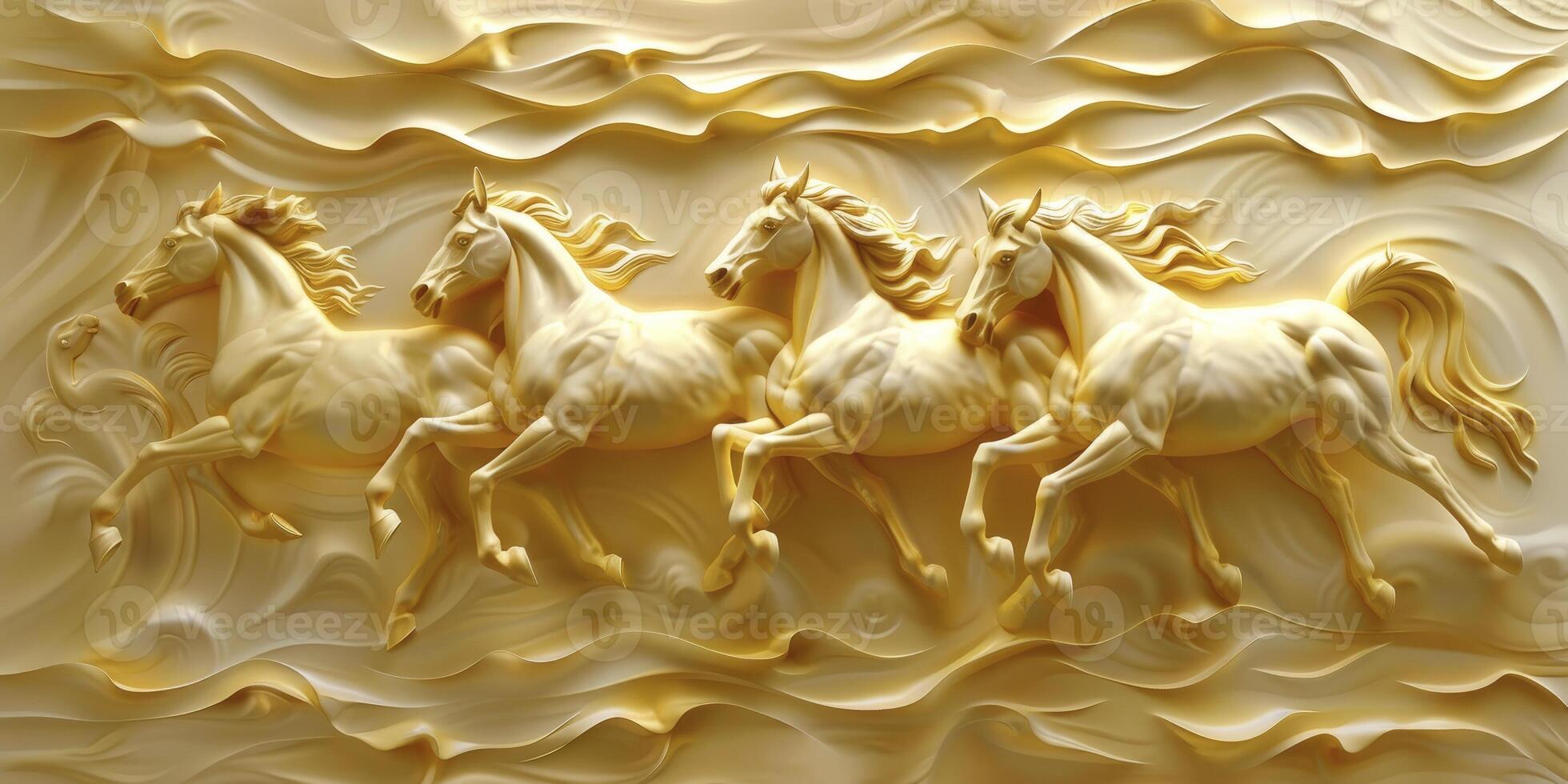 ai gerado dourado galope. obra de arte capturando a majestoso movimento do uma cavalo corrida com radiante dourado matizes, emanando poder e graça. foto