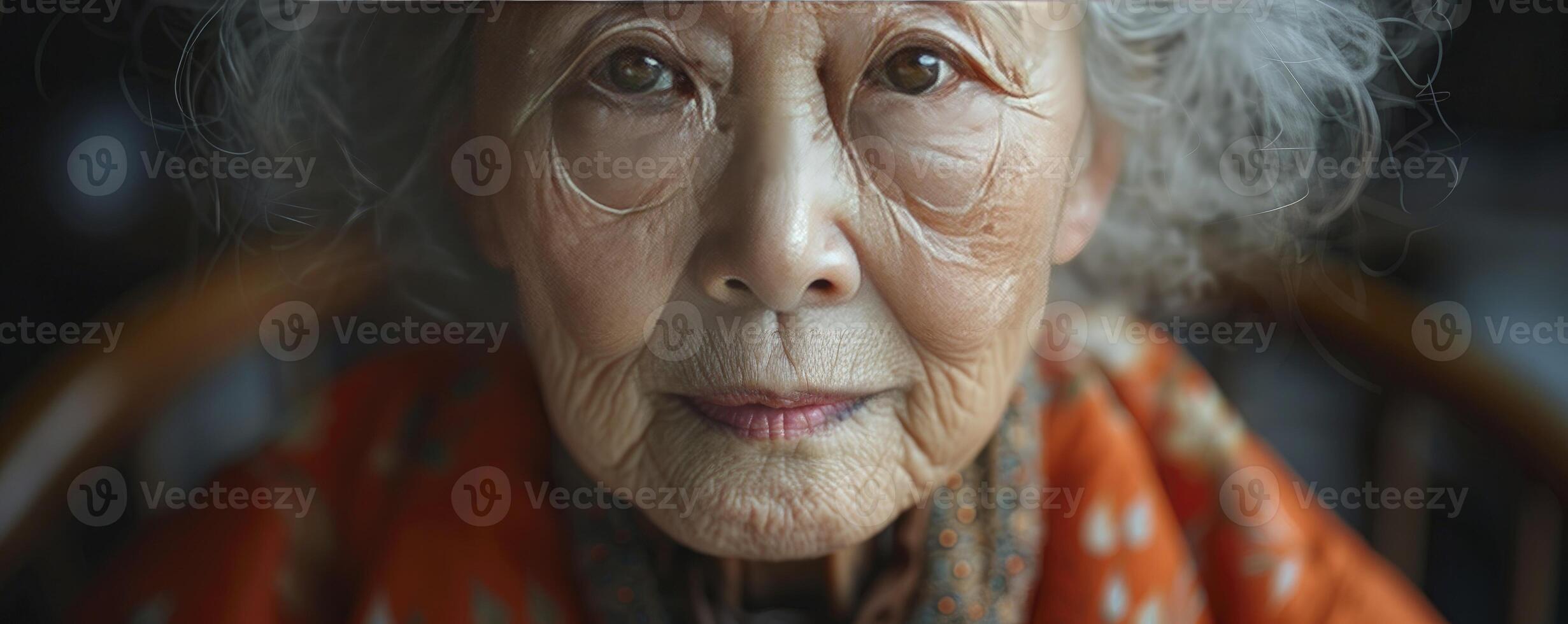 ai gerado gracioso sabedoria. retrato do a ásia idosos fêmea, refletindo uma tempo de vida do experiência e resiliência. foto