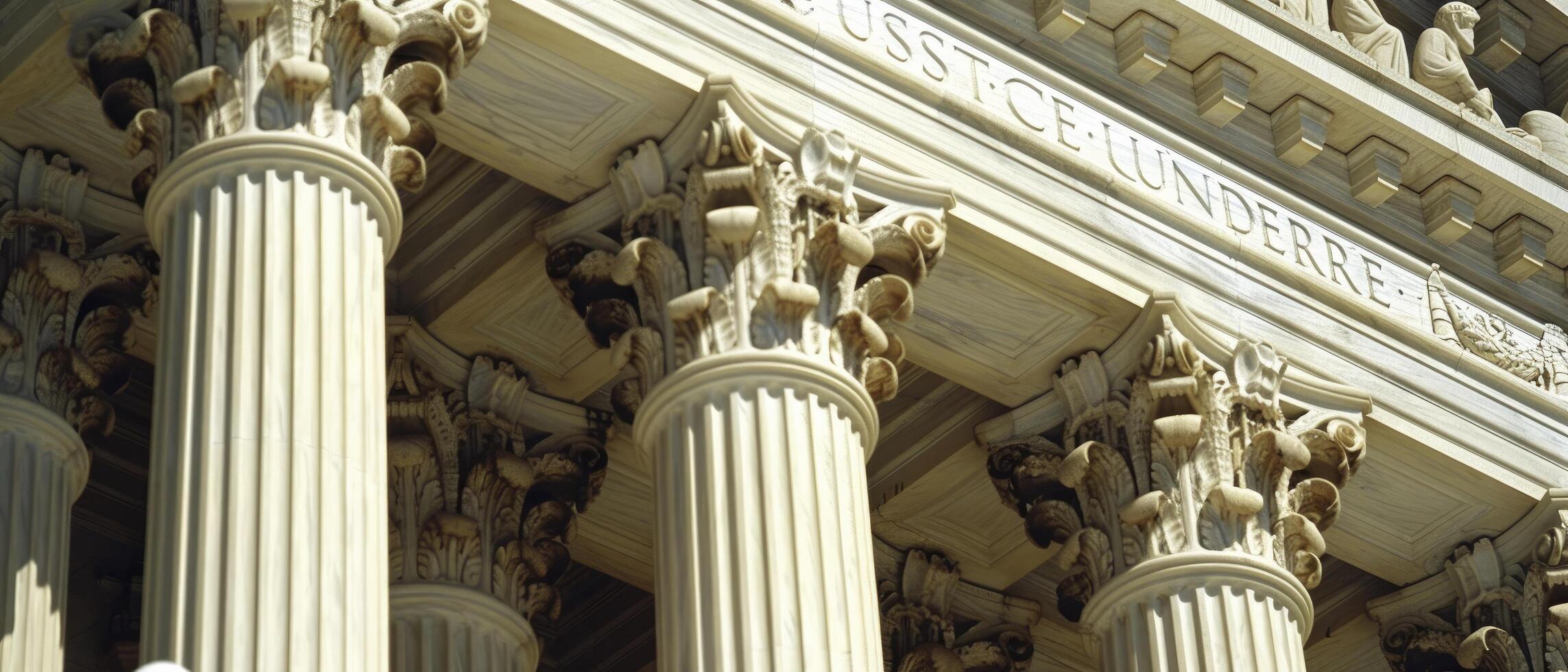 ai gerado pilares do justiça. colunas às a nos supremo tribunal, simbolizando estabilidade e a regra do lei. foto