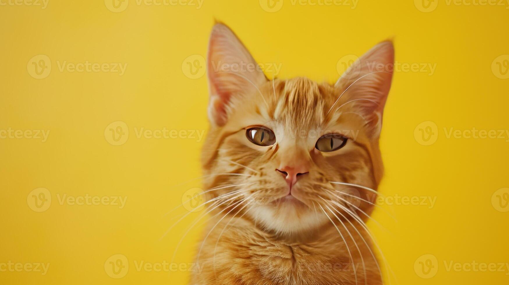 ai gerado fofa pequeno laranja gato em amarelo fundo foto