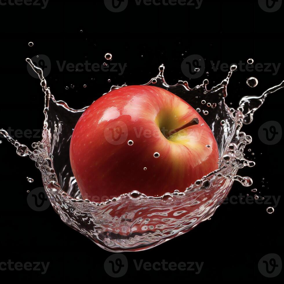 ai gerado a maçã é espirrando dentro água foto