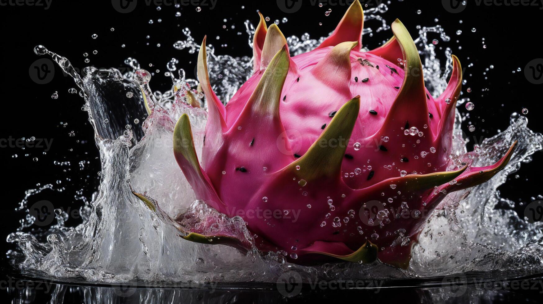 ai gerado uma Dragão fruta é espirrando água foto