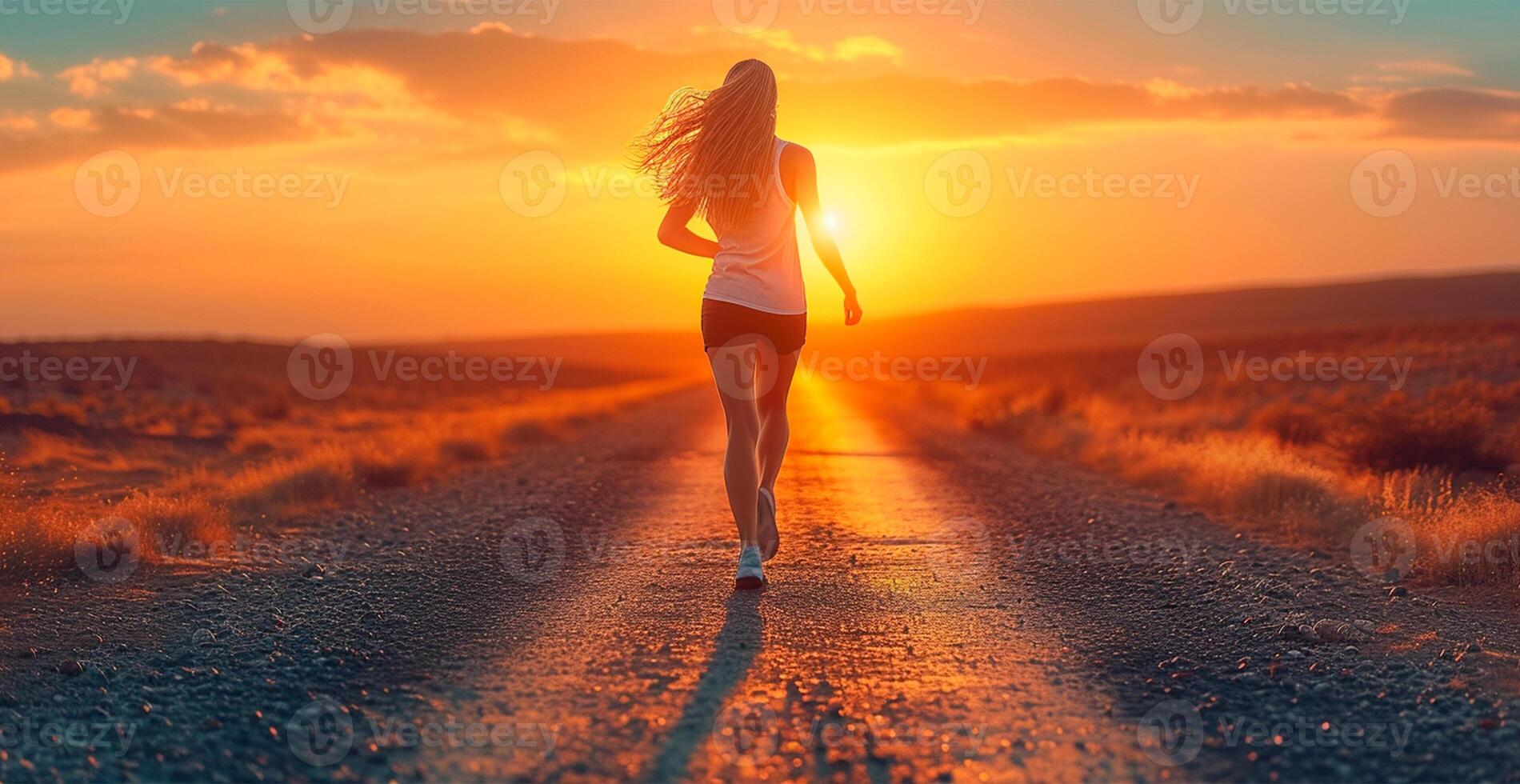 ai gerado corrida menina às pôr do sol, Esportes corrida, saudável estilo de vida - ai gerado imagem foto