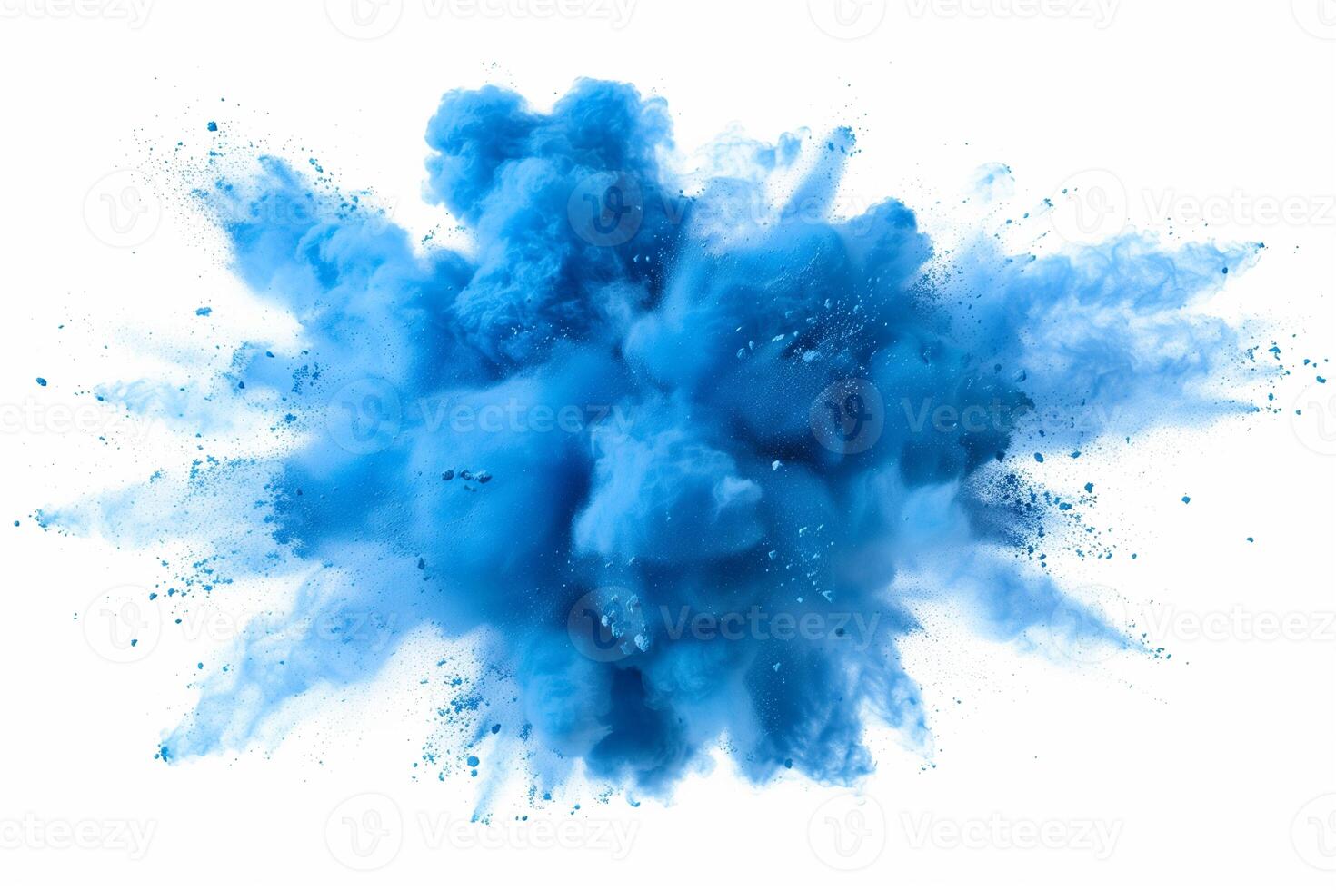 ai gerado uma dinâmico e vibrante explosão do azul pó criando a abstrato nuvem, isolado em uma branco fundo, evocando uma sentido do movimento e energia. foto