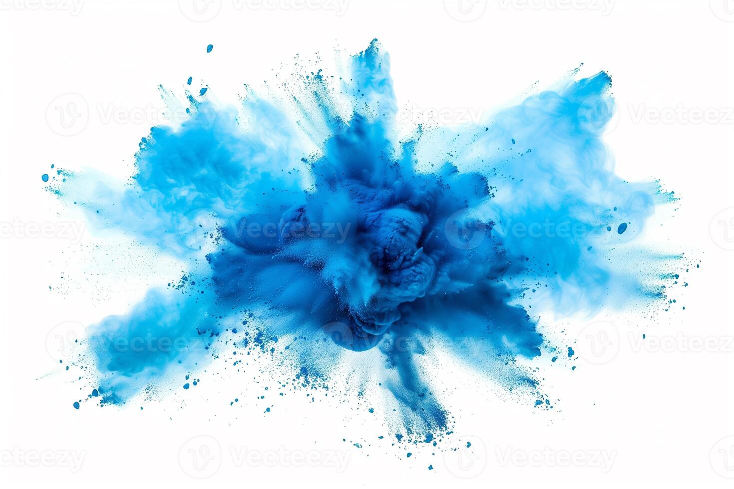 ai gerado uma dinâmico e vibrante explosão do azul pó criando a abstrato nuvem, isolado em uma branco fundo, evocando uma sentido do movimento e energia. foto