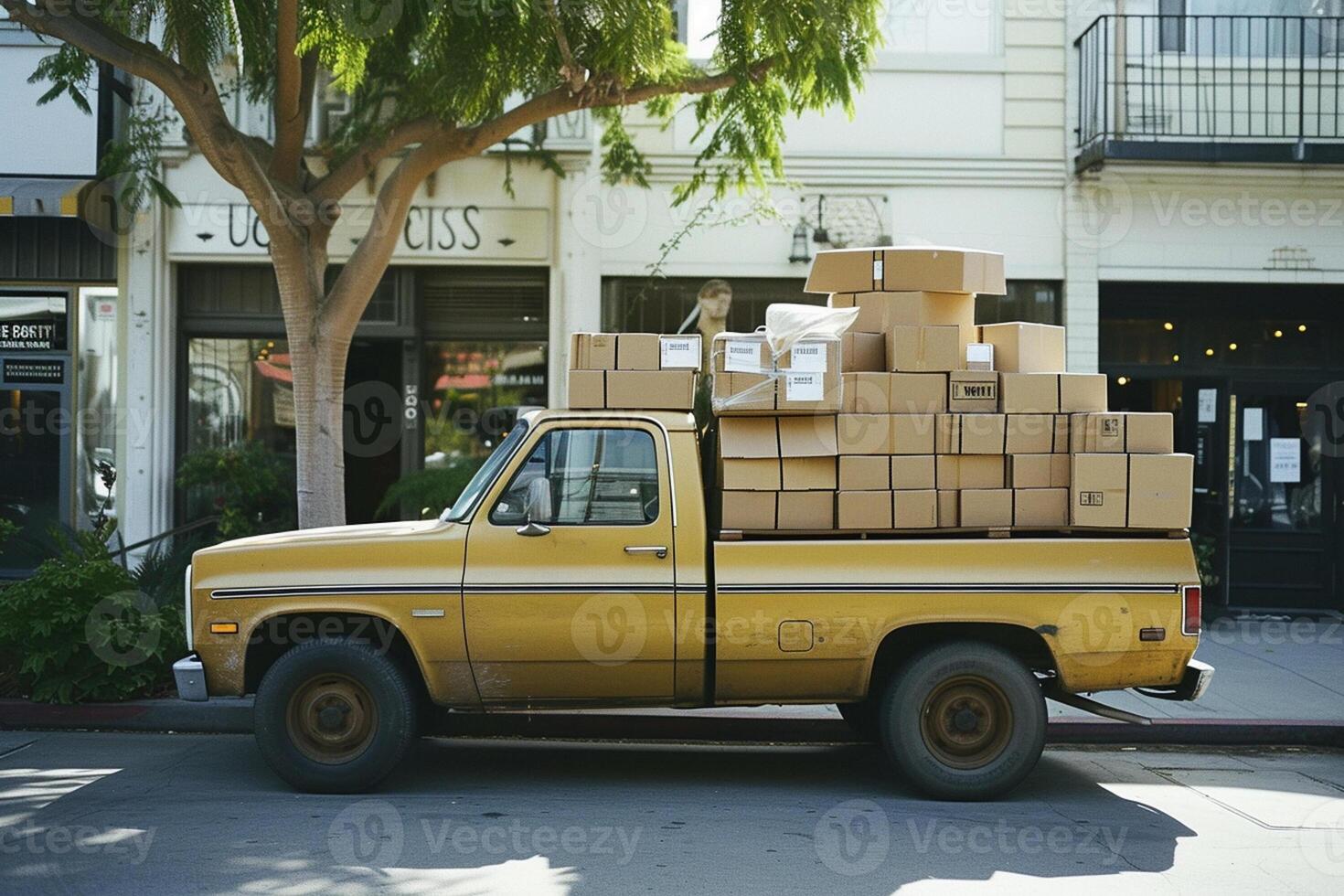 ai gerado Entrega caminhão em a rua com generativo ai foto