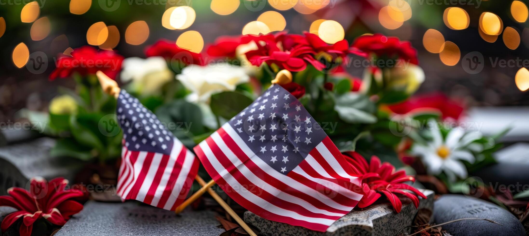 ai gerado honrando americano veteranos americano bandeiras em sepulturas às nacional cemitério em memorial dia foto