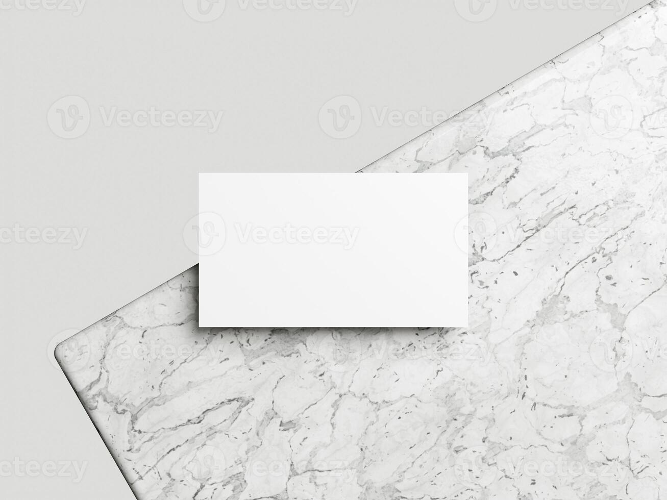em branco branco o negócio cartão brincar em mármore fundo 3d render ilustração para zombar acima e Projeto apresentação. foto