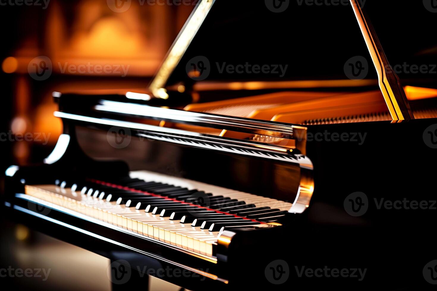 ai gerado fechar-se a grande piano chaves em Preto piano clássico música instrumento dentro a música quarto foto