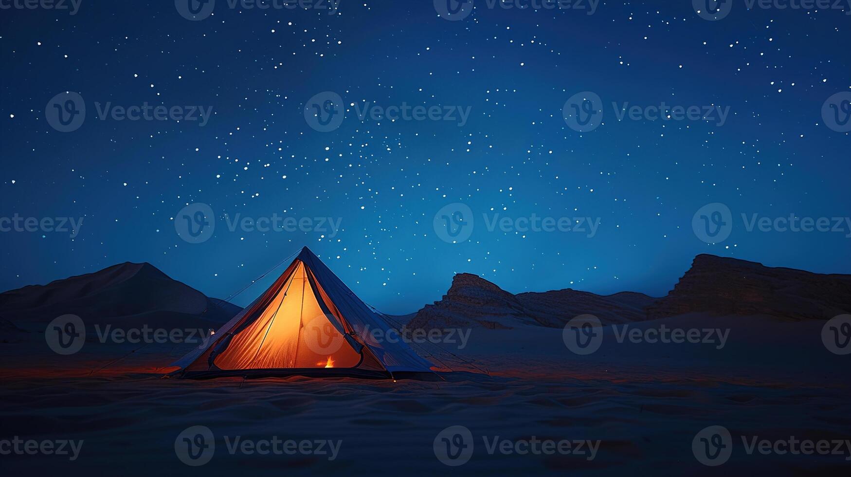 ai gerado experiência a Magia do deserto acampamento com uma céu cheio do estrelas a sobrecarga e a Paz do natureza foto