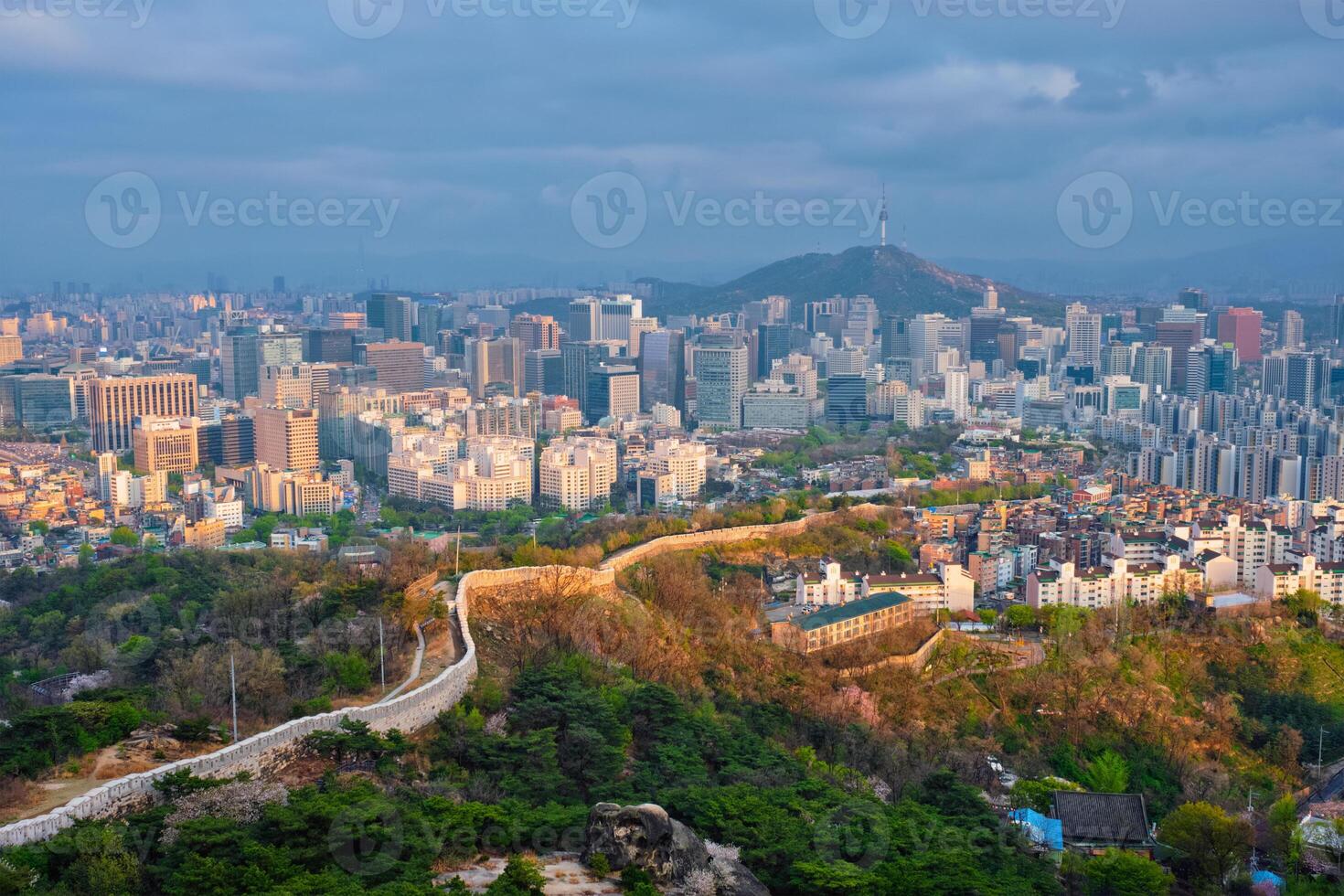 Seul Horizonte em pôr do sol, sul Coréia. foto