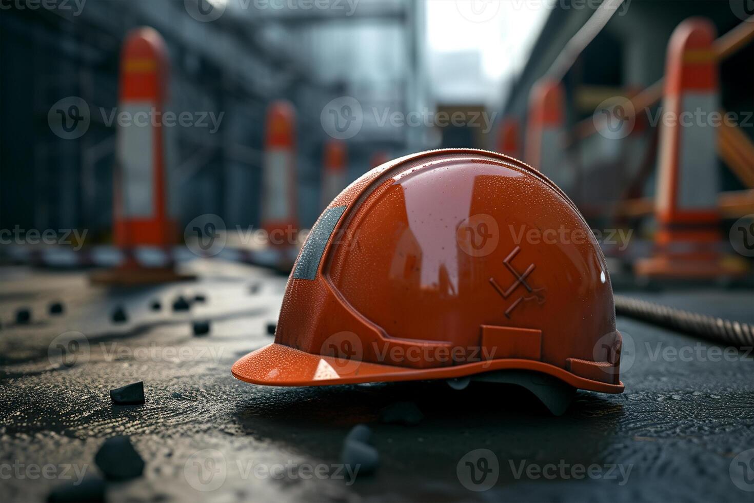 ai gerado capacete ilustração debaixo construção área placa. nacional segurança dia foto