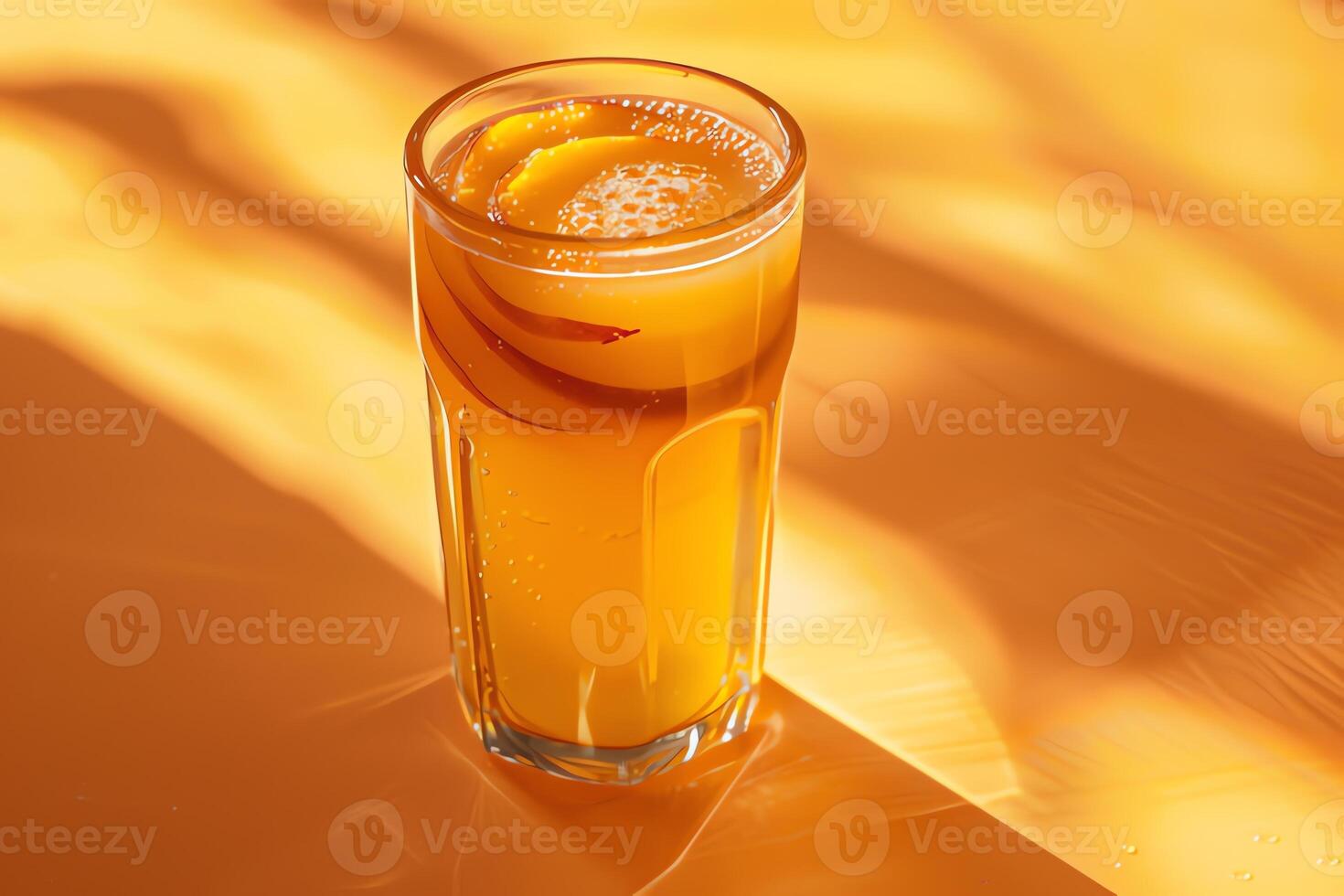 ai gerado vidro do pêssego suco é em a mesa. fechar-se foto