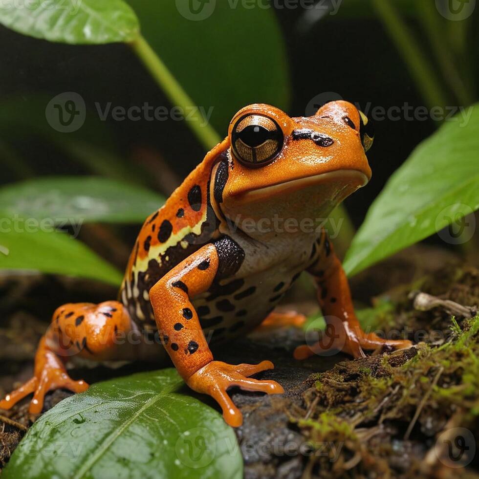 ai gerado vibrante Poção rã explorando da natureza colorida anfíbios gerado de ai foto